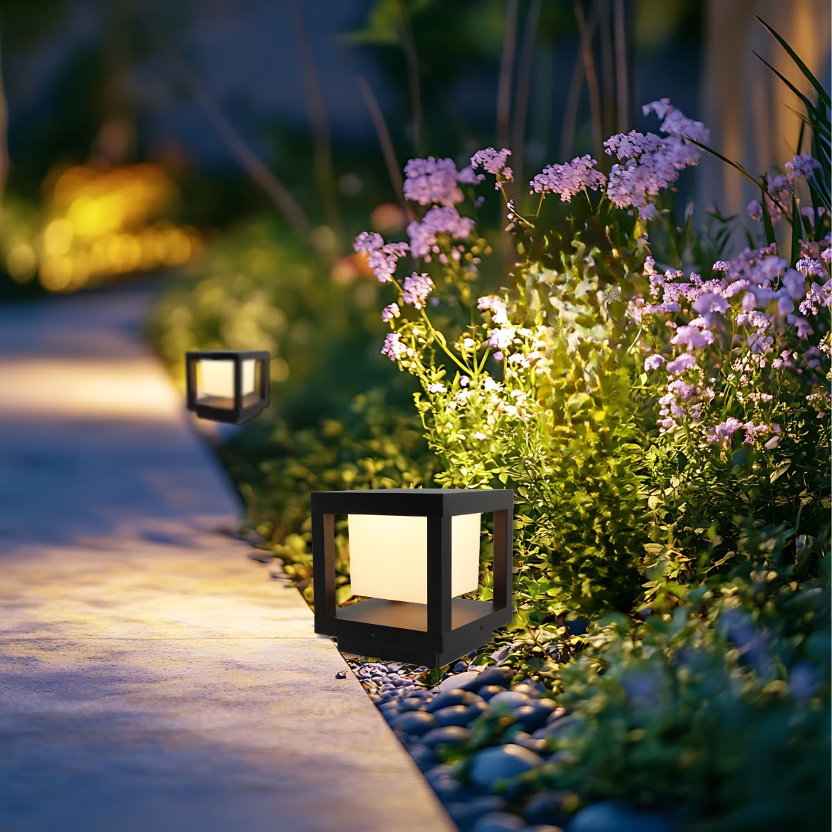 Jandei - 2 x Lámpara LED Exterior Cuadrada 16W, 3000K Luz Cálida, IP65 Resistente al Agua y Polvo, 240V, Diseño Moderno en Cubo Negro para Jardín, Terraza, Patio y Caminos
