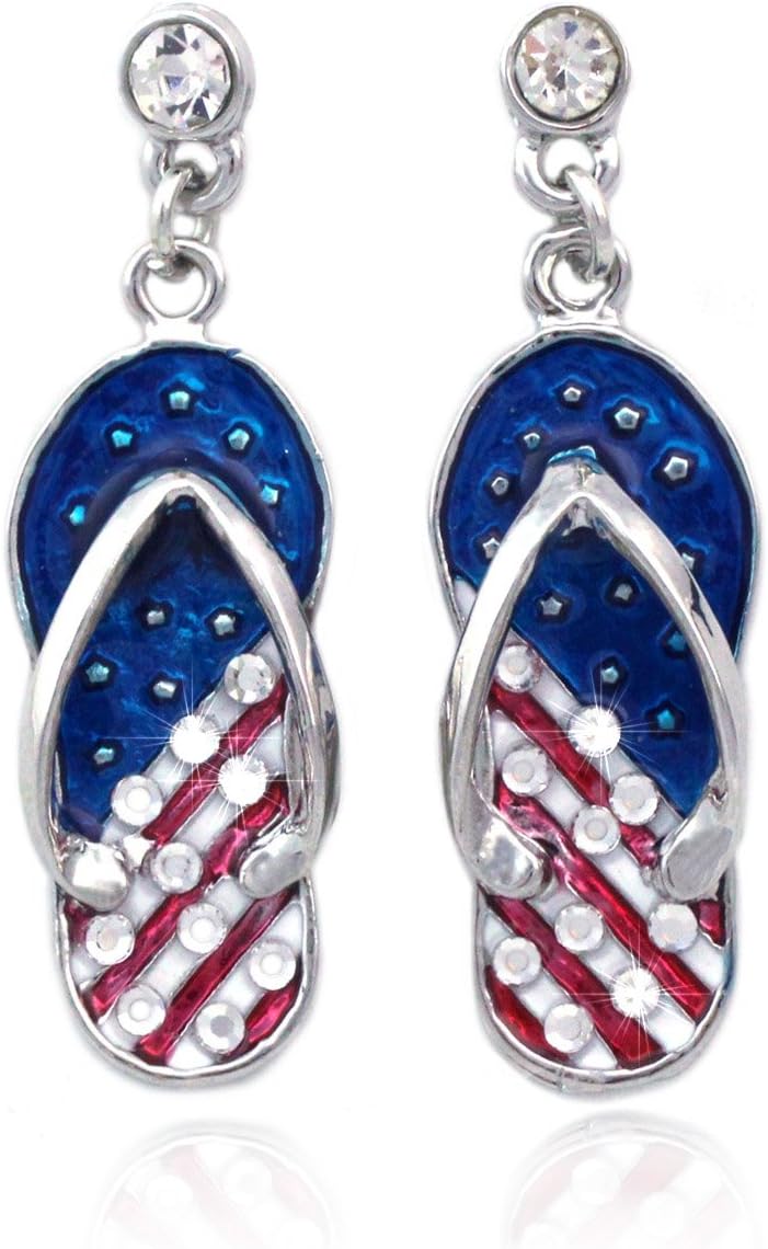 cocojewelry4th of July USA American Flag Design Flip Flop Sandal Post Dangling Earrings