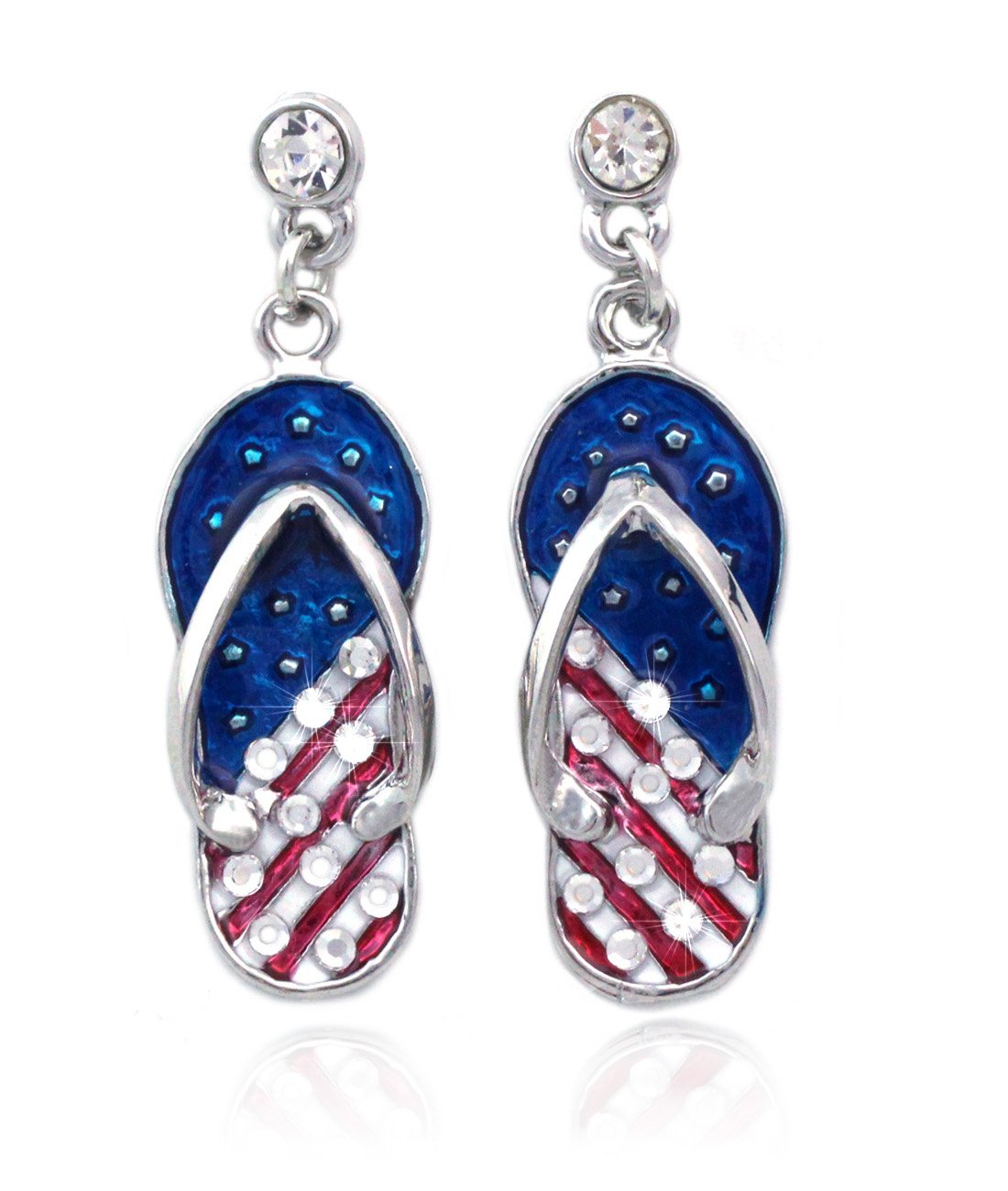 cocojewelry4th of July USA American Flag Design Flip Flop Sandal Post Dangling Earrings