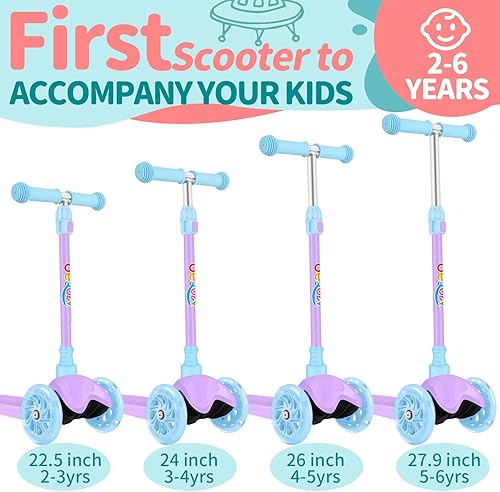 Miniatura 8 de BELEEV Scooter A1 para niños de 2 a 6 años, scooter de 3 ruedas para niños y niñas, ruedas iluminadas de poliuretano, 4 alturas ajustables,