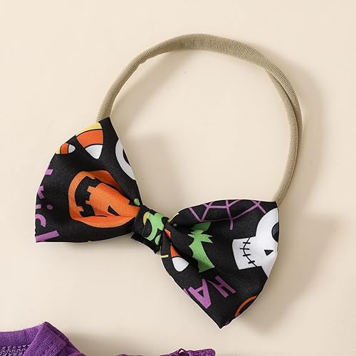Miniatura 5 de Conjunto de falda de manga larga con volantes y diadema para bebé recién nacida con estampado de calabaza y diadema