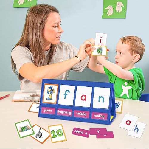 Miniatura 7 de EAMAY CVC Word Building - Soporte de bolsillo de escritorio con tablas magnéticas para escribir y limpiar, kit de tienda de campaña y tarjetas,