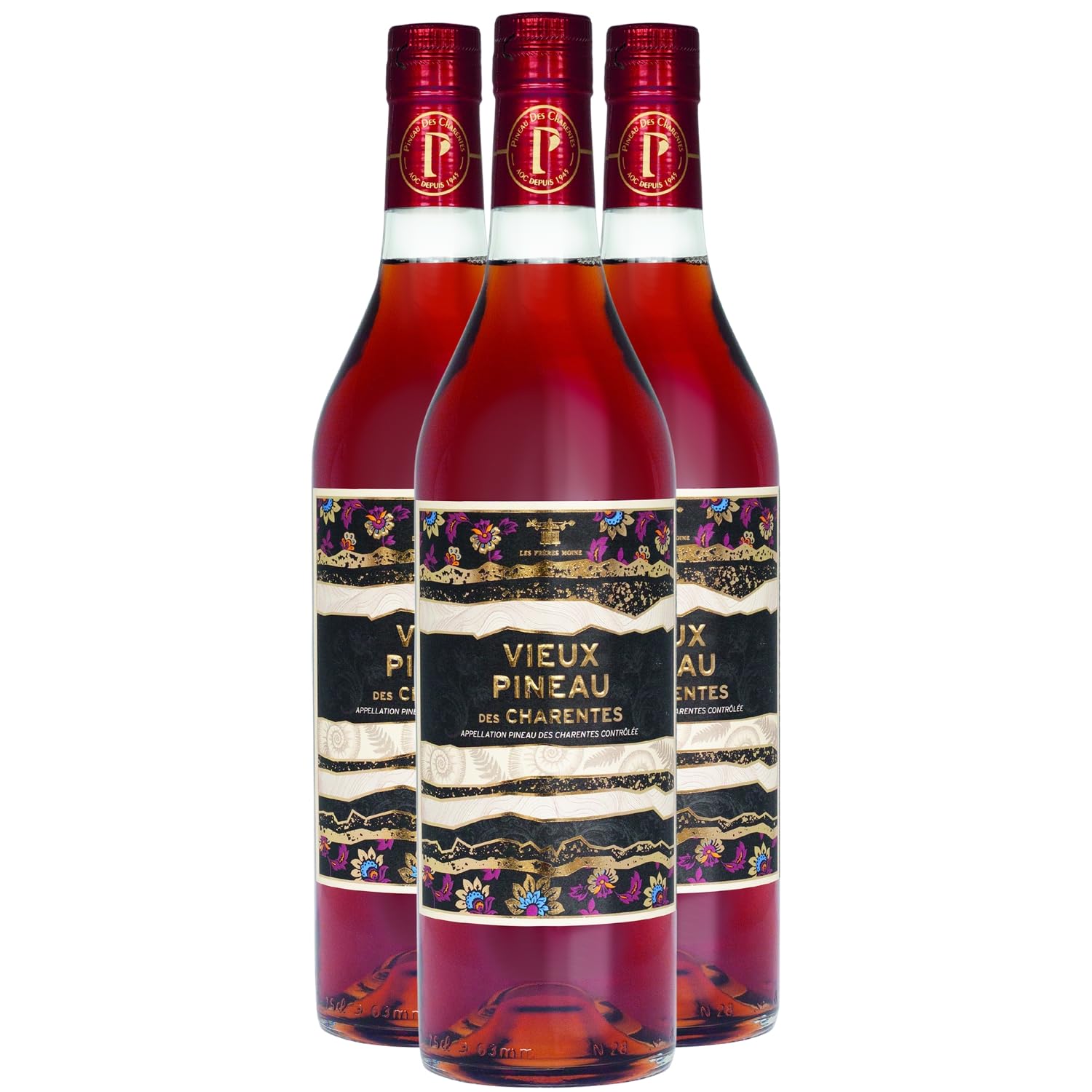 Pineau des Charentes Vieux Pineau des Charentes Rouge - Les Frères Moine - Vin AOC Rouge du Sud-Ouest - Lot de 3x75cl - Cépages Cabernet Sauvignon, Merlot