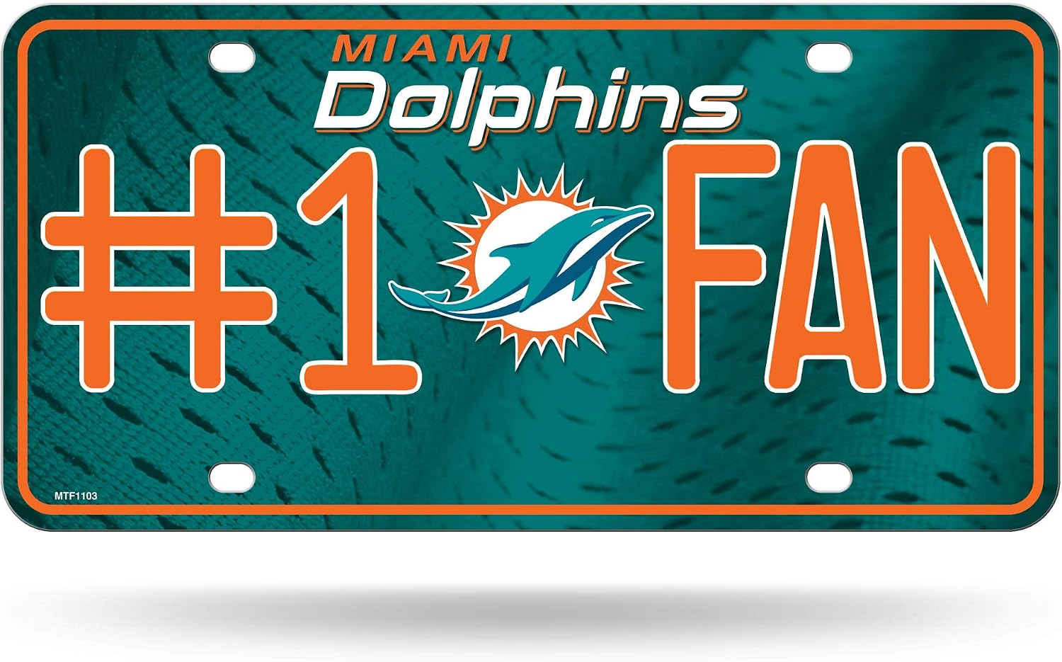 Rico Industries NFL 1 Fan Metal License Plate Tag, Miami Dolphins, Team Color, 6 x 11.5-inches (MTF1103)