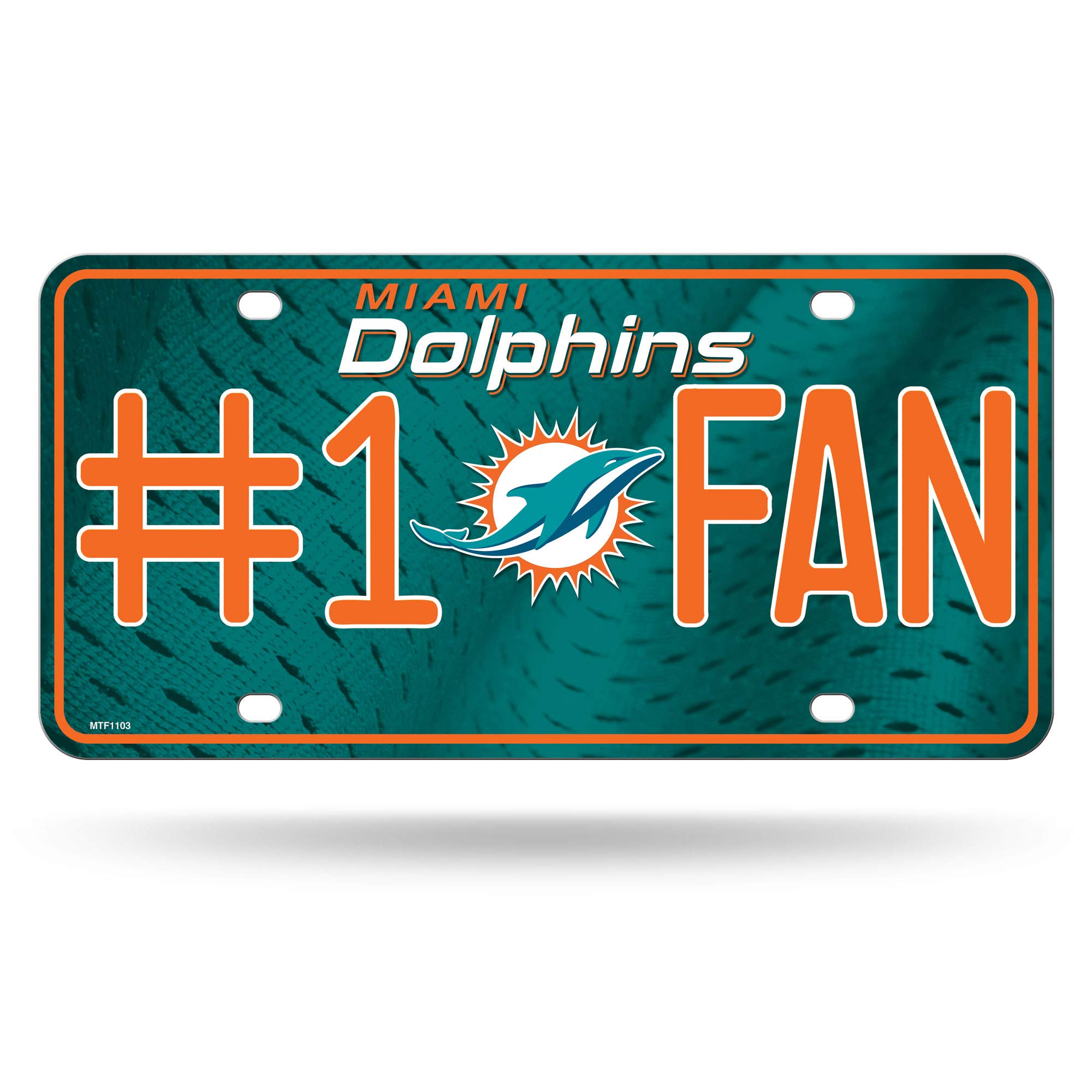 Rico Industries NFL Miami Dolphins #1 Fan Metal License Plate Tag, 6 x 11.5-