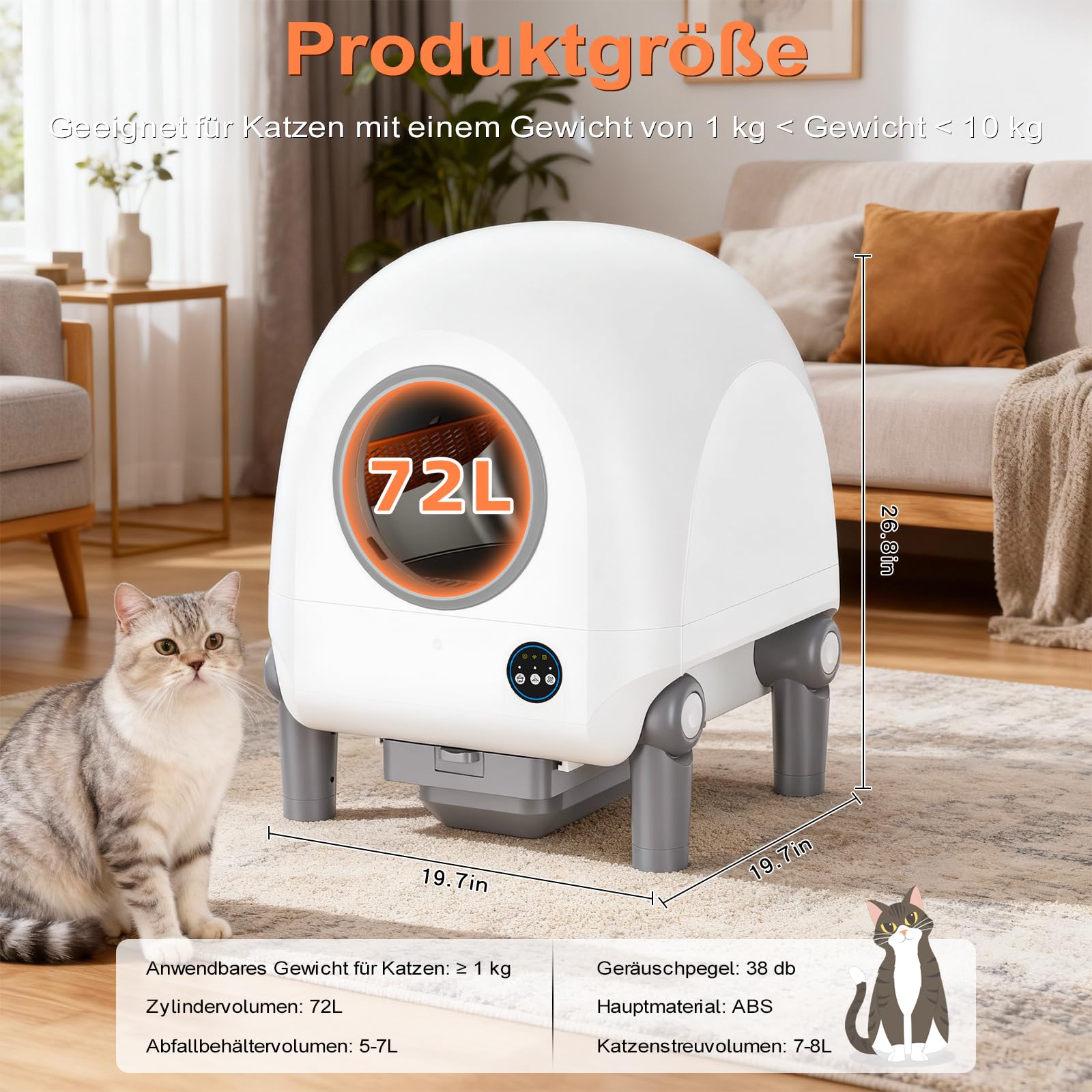 Vxacen Katzenklo Selbstreinigend, 72L Selbstreinigende Katzentoilette App-Steuerung Katzentoilette Selbstreinigend Geruchsfreie Elektrisches Katzenklo für Mehrere Katzen