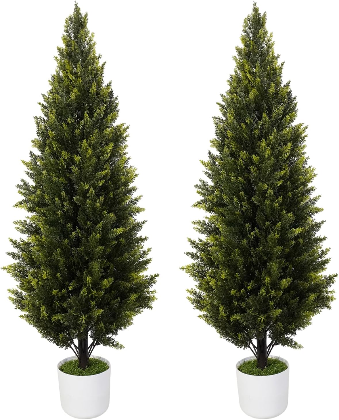 DTNESS 2 Pack 4FT UV Resistant Artificial Cedar Topiary Trees with Pots - Realistic Faux Cypress for Porch Garden Decor