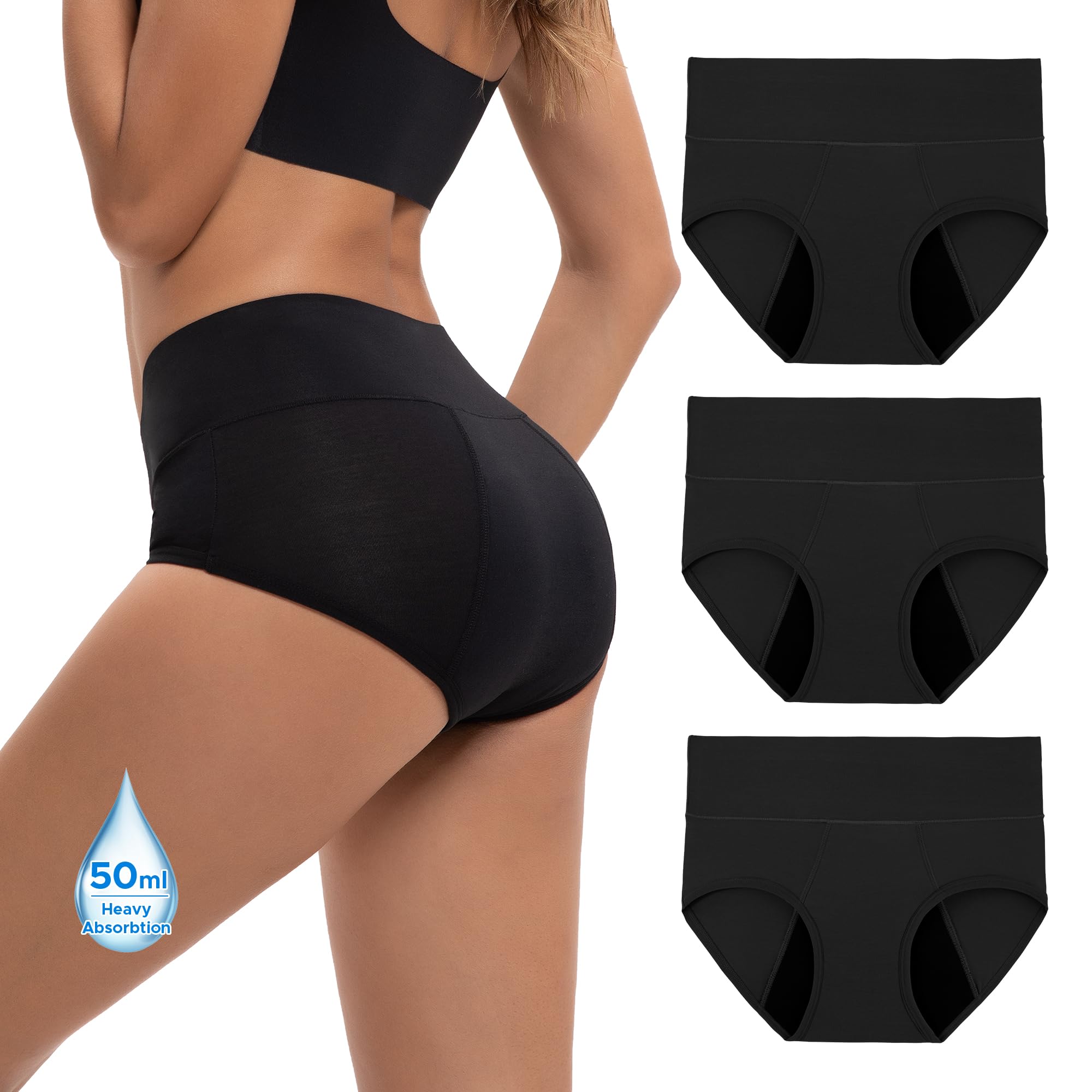INNERSY Women's Period Underwear Heavy Flow Leakproof Briefs Bamboo Viscose Panties 3 Pack