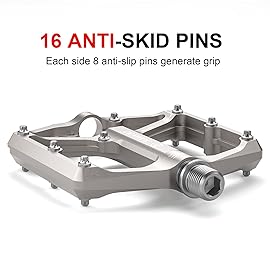 Road/Mountain Bike Pedals - 3 Bearings Bicycle Pedals - 9/16 CNC Machined Flat Pedals with Removable Anti-Skid Nails (Titanium)