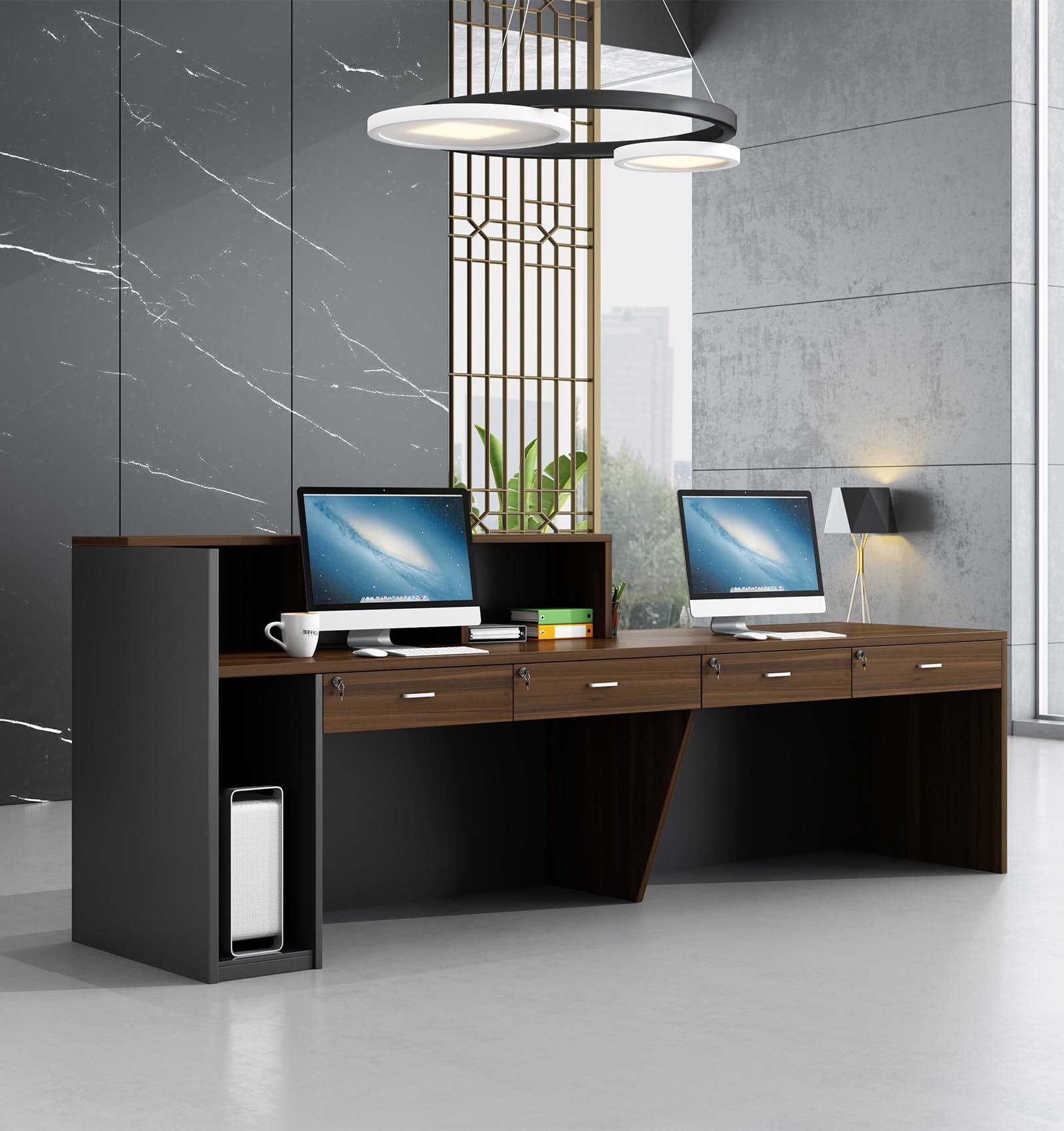 180CM Moderne L-förmige Empfangstheke aus Holz mit Tresen - Premium Empfangstresen für Büros multifunktionaler Empfangstisch für Salons Kassen oder Empfangsbereiche (ohne Stühle)