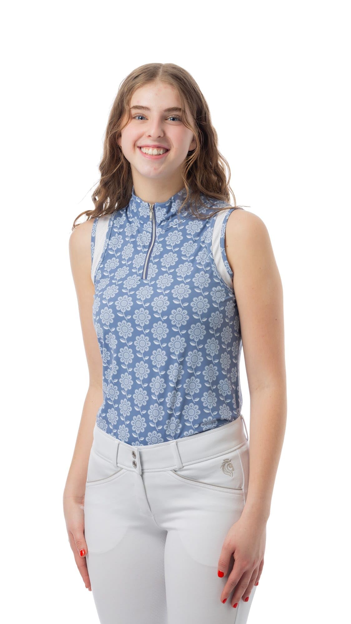 Equinavia Selma Womens Equestrian Sleeveless Sun Shirt | Riding Tank Top with UPF 50 UV Protection and Breathable Mesh - Dusty Blue - M
