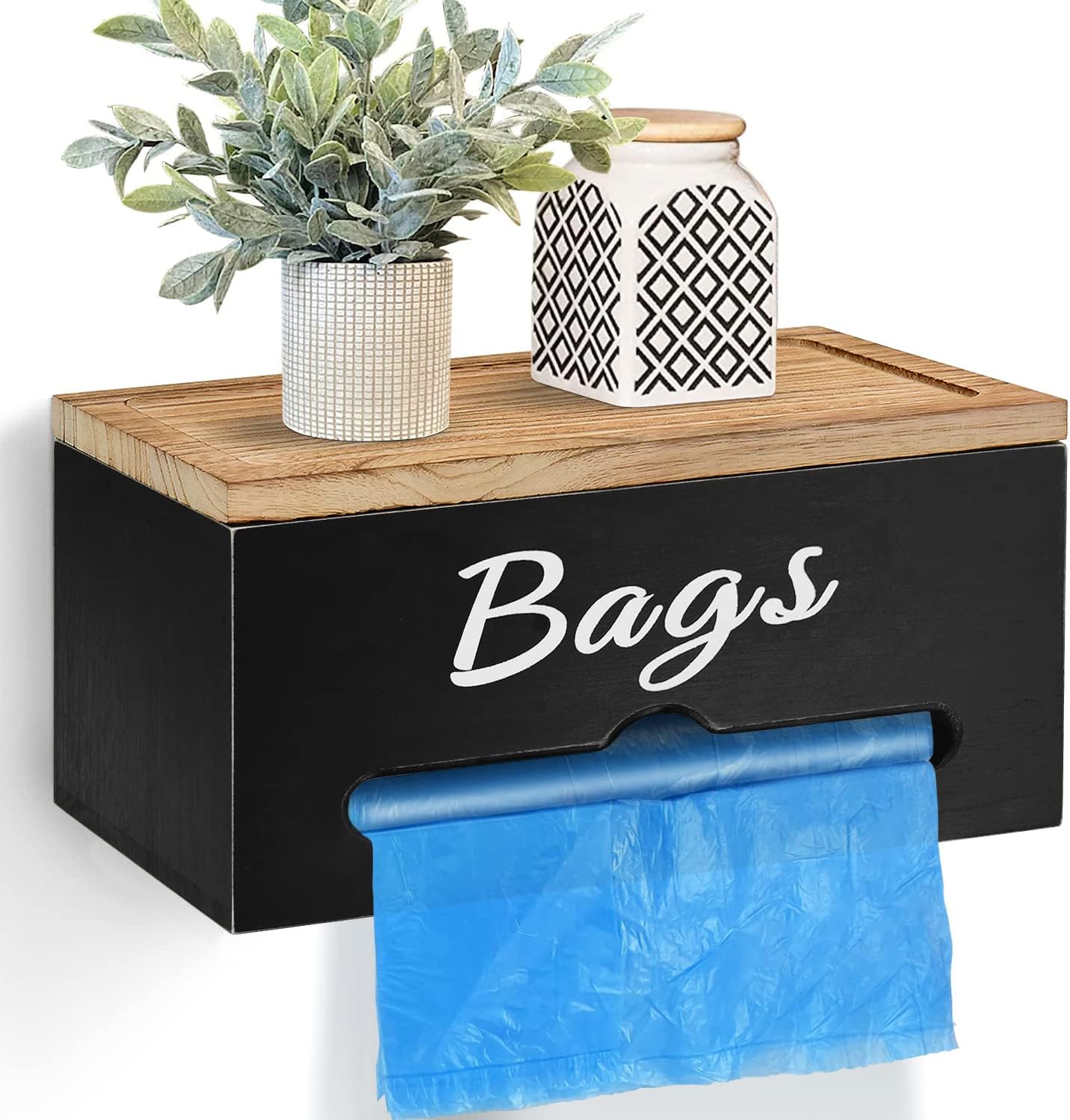 Rustic Grocery Bag Holder Wall Mounted, Plastic Bag Holder with Lid
