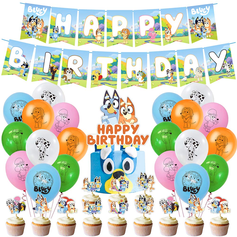 46pcs Children Party Decorations Kit Bluey And Bingo Balloon Birthday ...