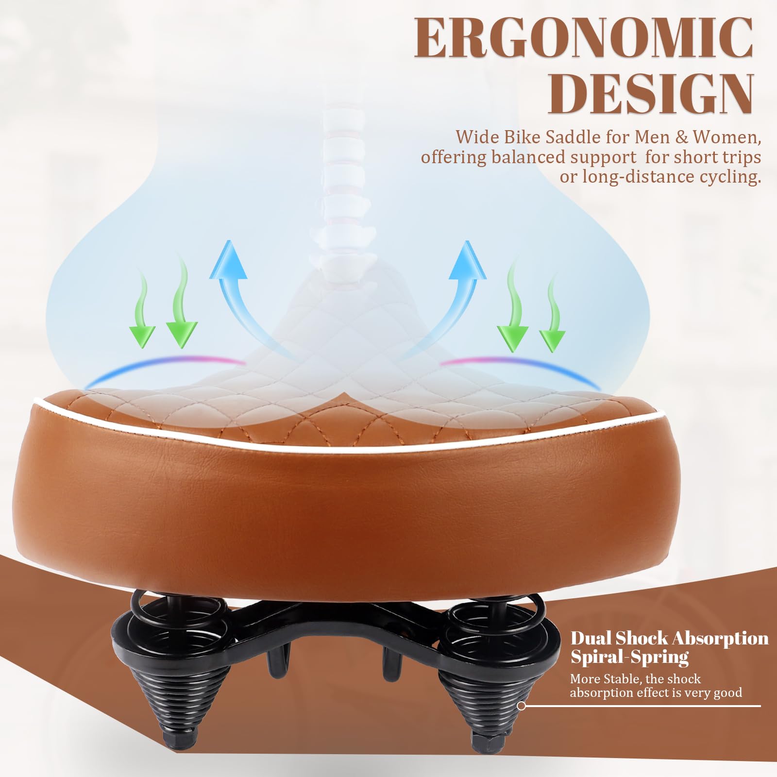 Selle de vélo confortable - Selle de ville de qualité supérieure avec cuir PU, mousse à mémoire de forme et outils - Pour vélo de ville, vélo de trekking, VTT, vélo femme, cruiser et vélo rétro