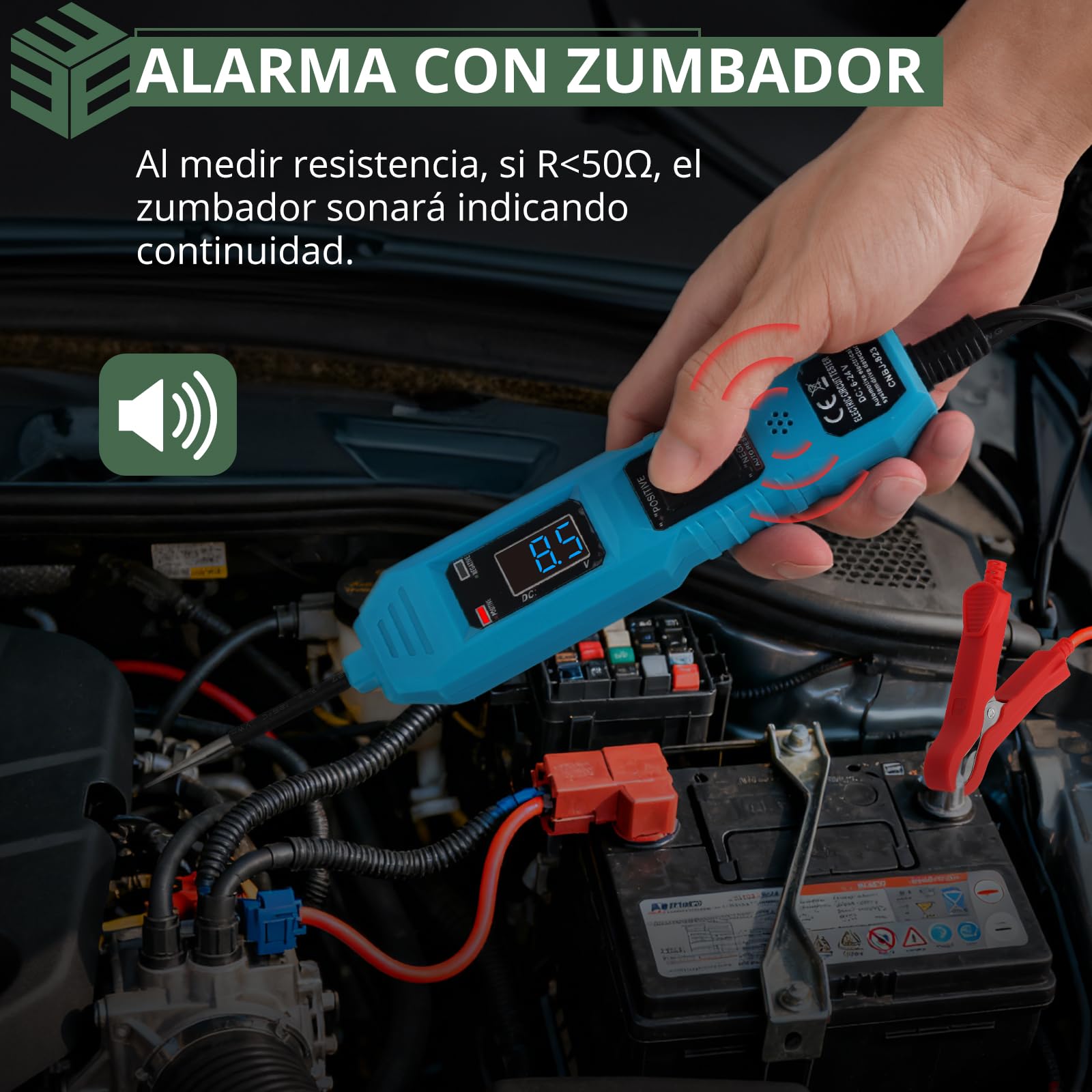 EYPINS 6-36V Probador de Circuitos Automotriz, Comprobador de Corriente y Fusibles Coche con Pinzas de Cocodrilo,2 LED y Bolsa de Transporte, Pantalla LCD, Cable 4.5m para Taller y Mecánicos
