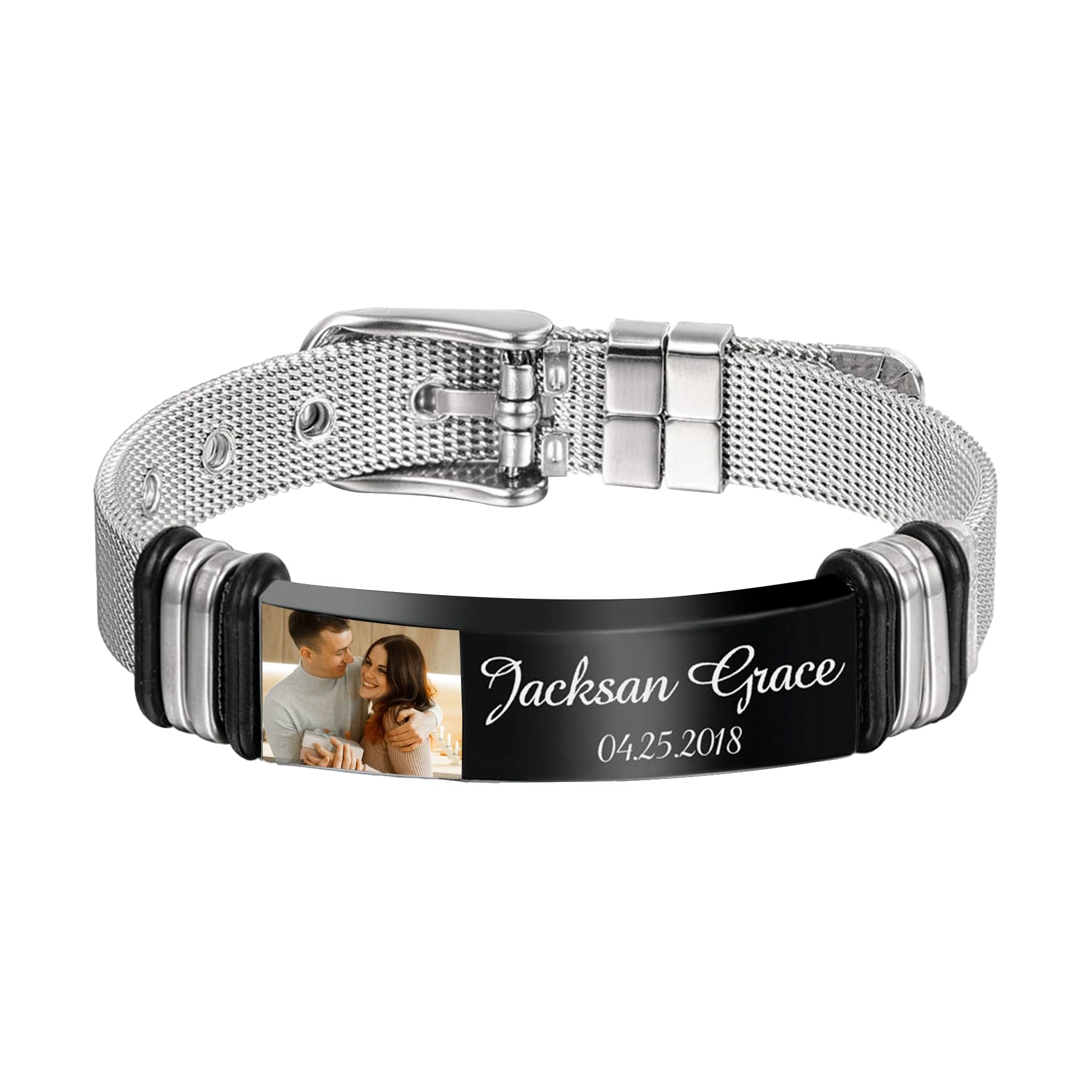 Kiddo Sky Personalized Infinity Leather Bracelet For Men - Engraved Name, Stainless Steel