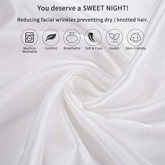 2 Pack White Satin Pillowcases for Hair and Skin, Softer than Silk Pillow Case，Luxurious and Silky Standard Pillow Cases with Envelope Closure, 40x60 cm
