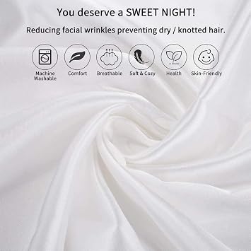 2 Pack White Satin Pillowcases for Hair and Skin, Softer than Silk Pillow Case,Luxurious and Silky Standard Pillow Cases with Envelope Closure, 40x60 cm