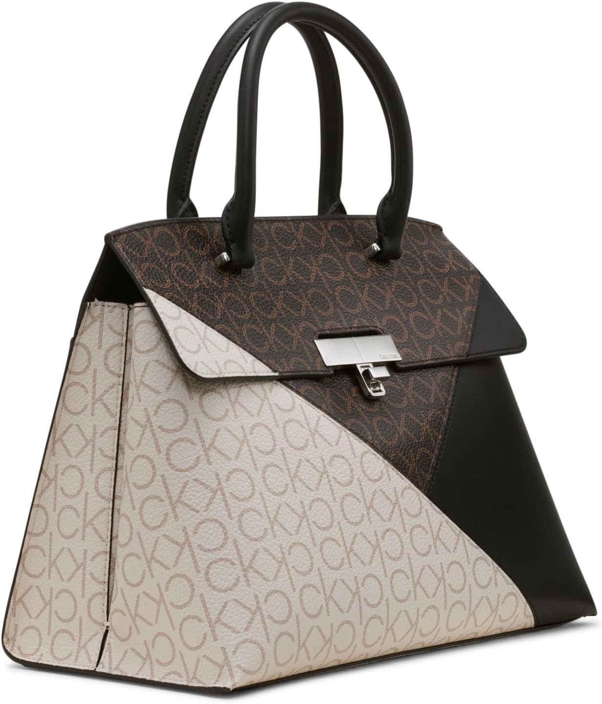Calvin Klein Women's Becky Turn Lock Satchel | Turn Lock, 2 in 1, Vegan Leather, 3 Pockets