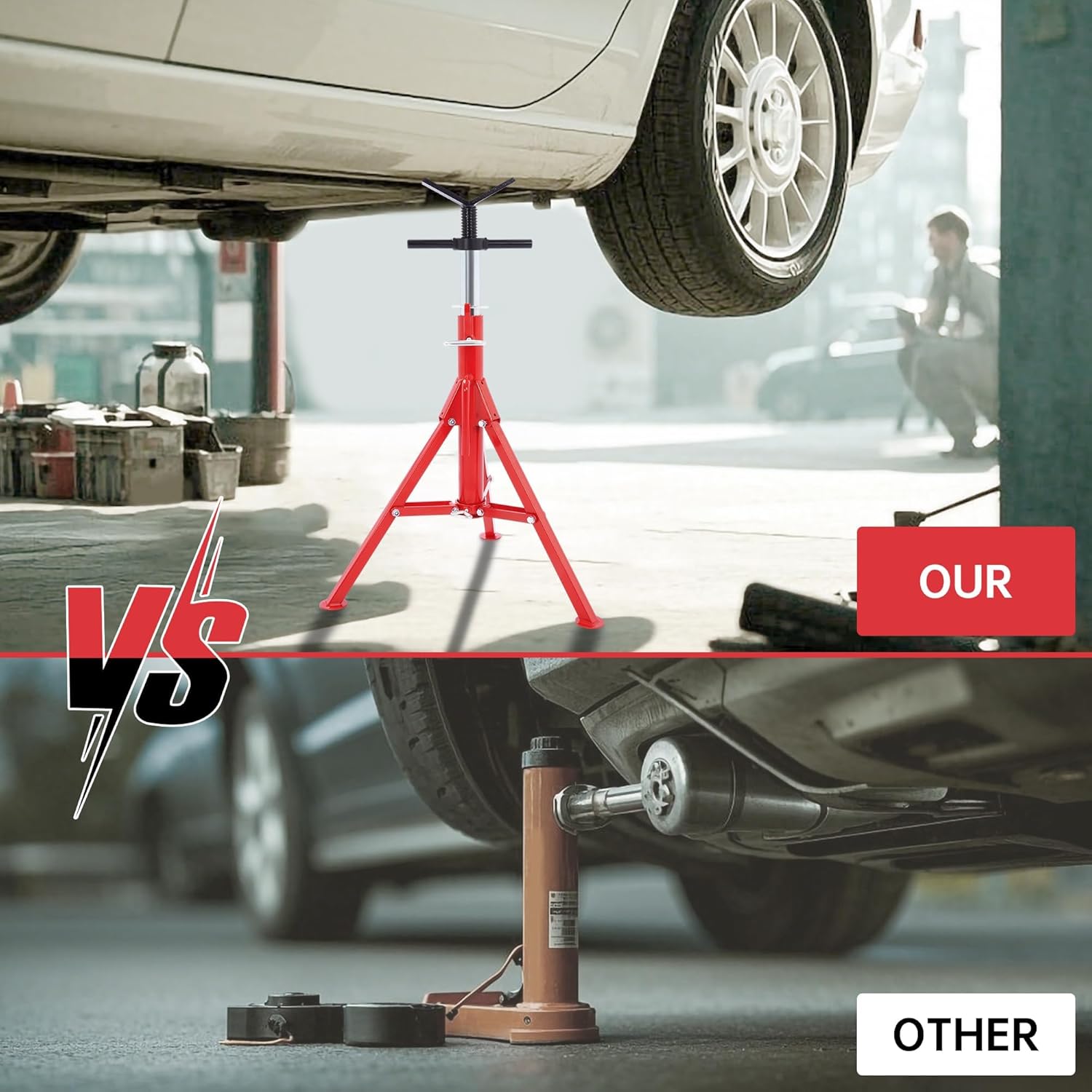 KUAFU V-Head Pipe Jack Stand Adjustable Height 28"-52" Folding Pipe Stand 2500 lbs Load Capacity Portable Steel Stability Stand