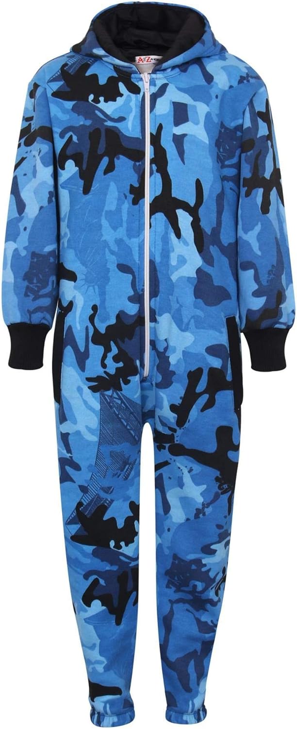 A2Z Girls Boys Fleece Camouflage Onesie One Piece Kids All In One Jumpsuit 5-13Y
