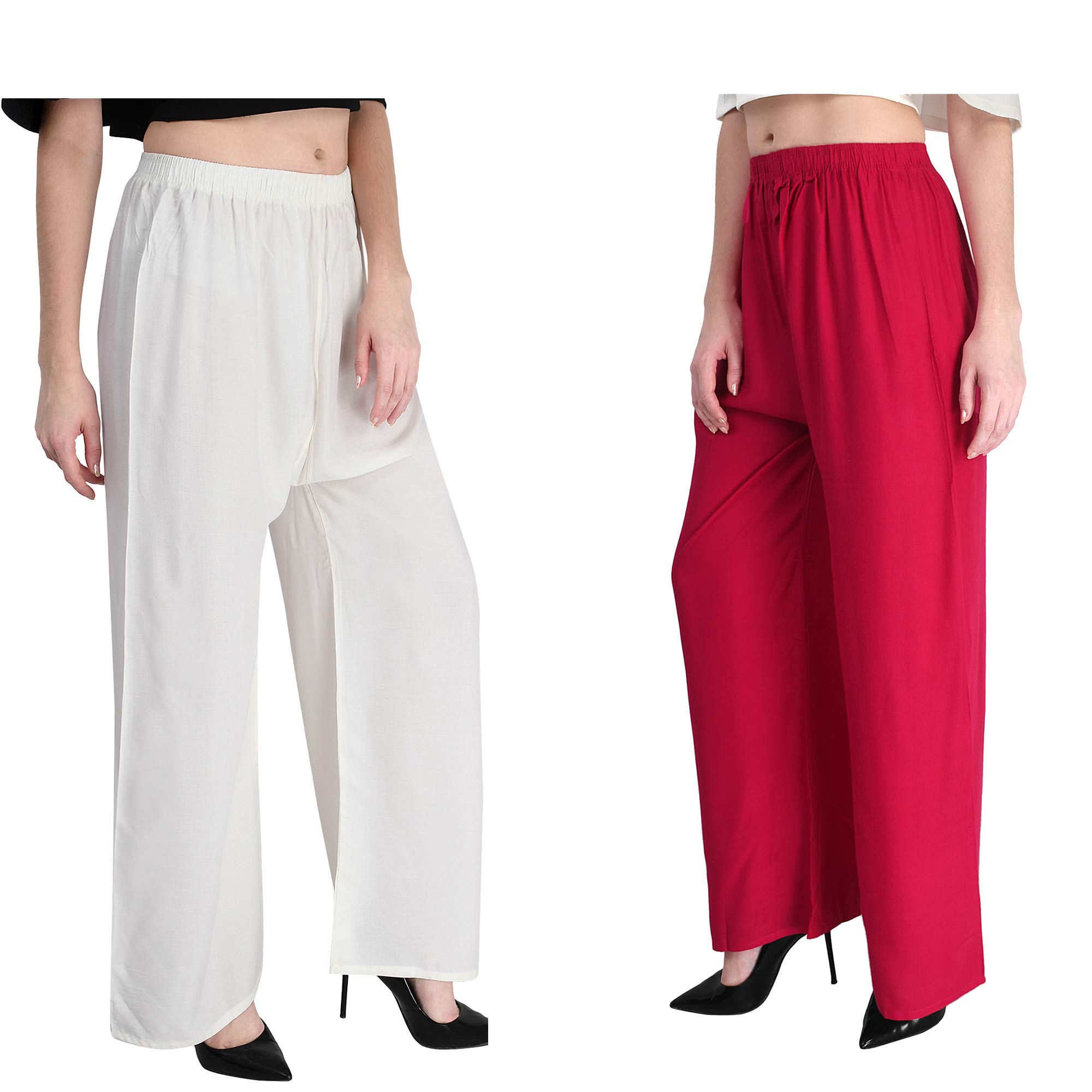 Fashion Match Women's 100% Pure & Soft Rayon Palazzo (Combo Set Pack of 2) (Free Size) (28" to 40" inch Waist Size)