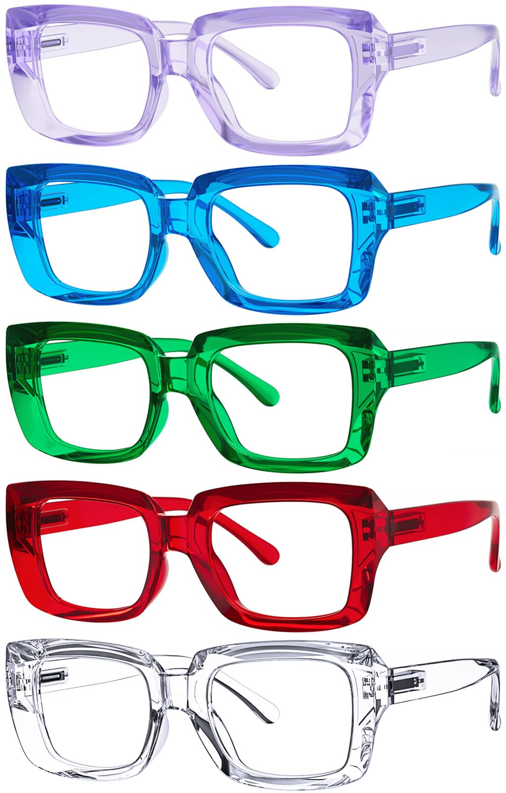 Eyekepper 5 Pack Ladies Reading Glasses - Stylish Oversized Square Readers for Women +4.00