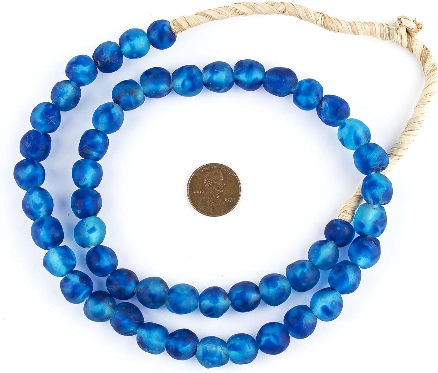 The Bead Chest African Recycled Glass Beads – Handmade in Ghana – Aqua Swirl 11mm Strand for Jewelry Making, Crafts, and Home Decor I Approximately 48 Beads