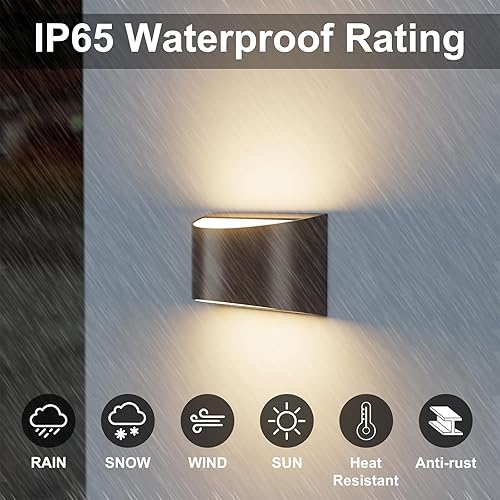 Miniatura 3 de Juego de 2 apliques de pared modernos - Blanco cálido 3000K 10W LED aplique de pared para interiores, exteriores, IP65 impermeable, cableado, arriba