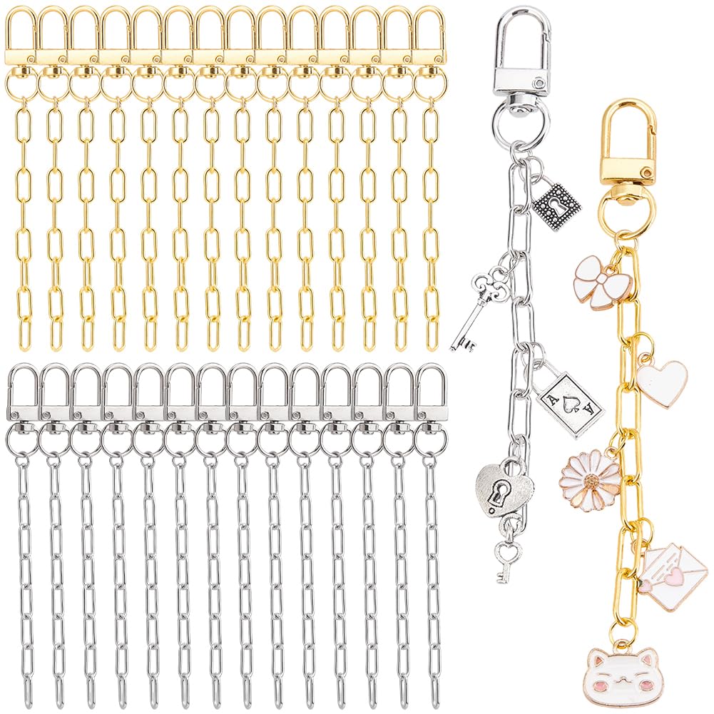 BEAMARKER 30Pcs 2 Colors Alloy Keychains Silver Gold Swivel Snap Hook and Key Rings with Chain Extender Chain Bulk DIY Jewelry Crafts Accessories for Personalized Keychain Lanyard Bag Charm