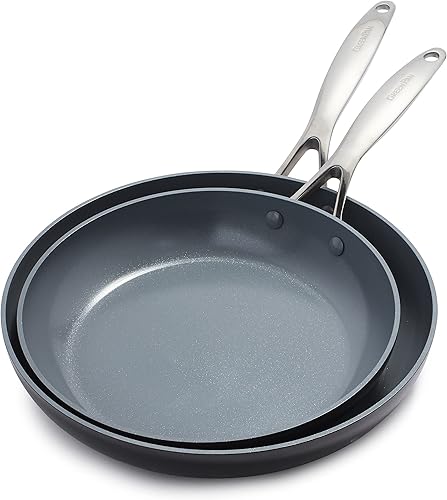 Miniatura 2 de GreenPan Valencia Pro - Juego de sartenes antiadherentes de cerámica anodizada dura y saludable de 10 y 12 pulgadas, gris y sartén antiadherente de
