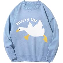 Yimoon Mens Oversized Sweaters Graphic Crewneck Knit Pullover Unisex Y2K Streetwear Jumper Tops