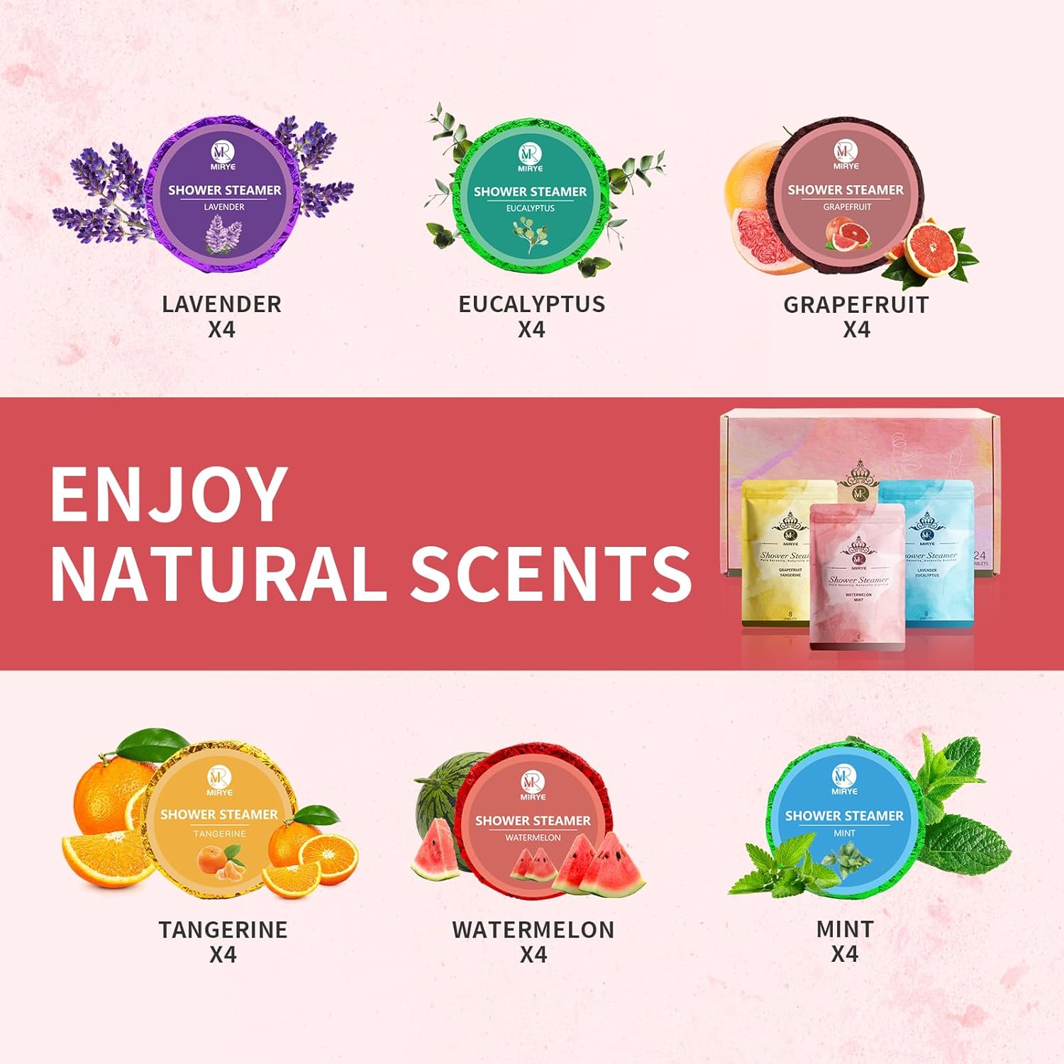 Shower Steamers Aromatherapy, 24-Pack Shower Bombs Birthday Gifts for Women, Valentine's Day Gift with Eucalyptus Mint Lavender Watermelon Grapefruit Tangerine Essential Oils - Image 2