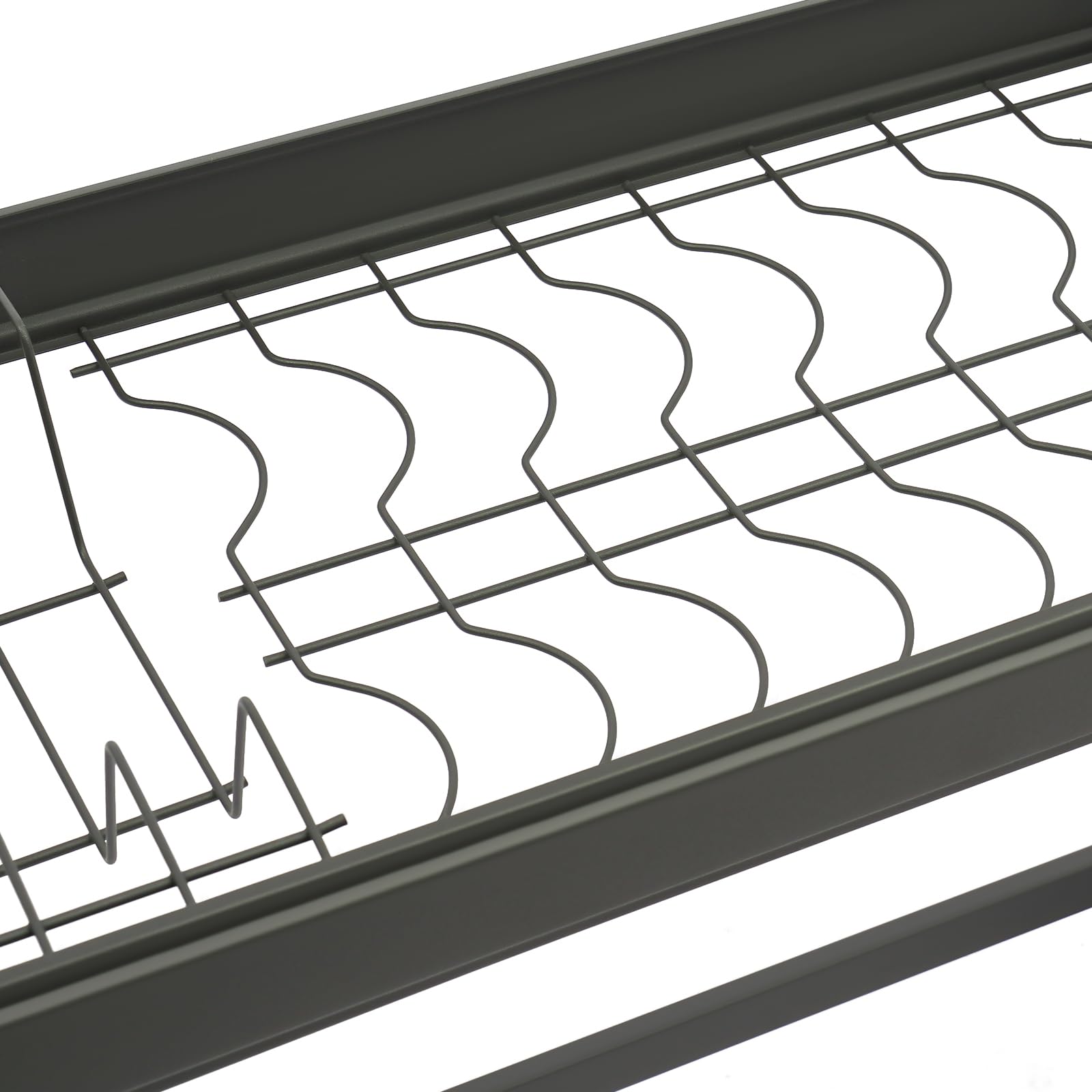 WooDerson Escurreplatos de 2 niveles, con ganchos, 2 niveles, escurreplatos sobre el fregadero, escurreplatos para cubiertos, estante para platos de cocina, color gris