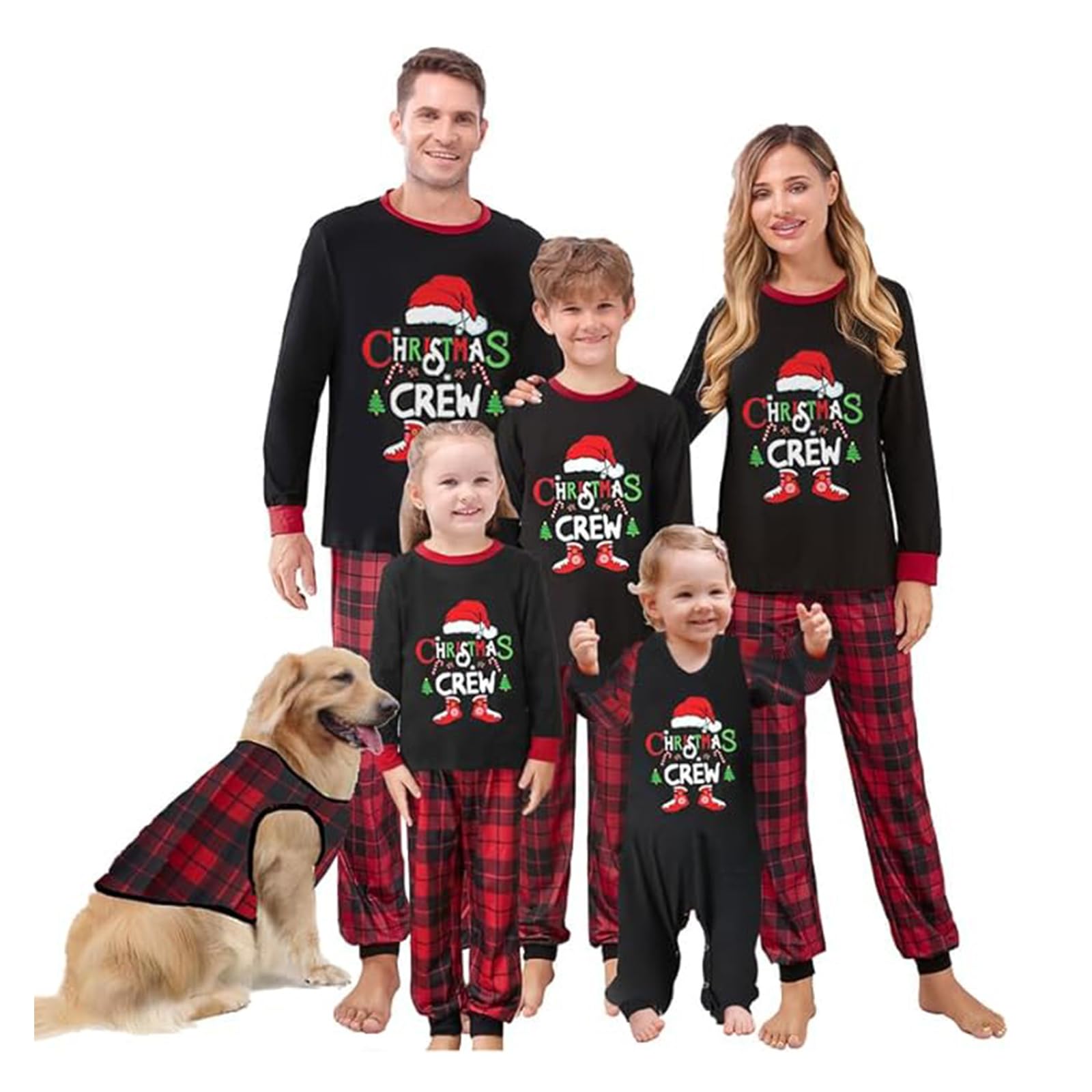 WakeUple Christmas Pajamas for Family Matching Christmas Pajamas Sets Classic Red Xmas Jammies for Woman Men Kids Baby Dog Woman