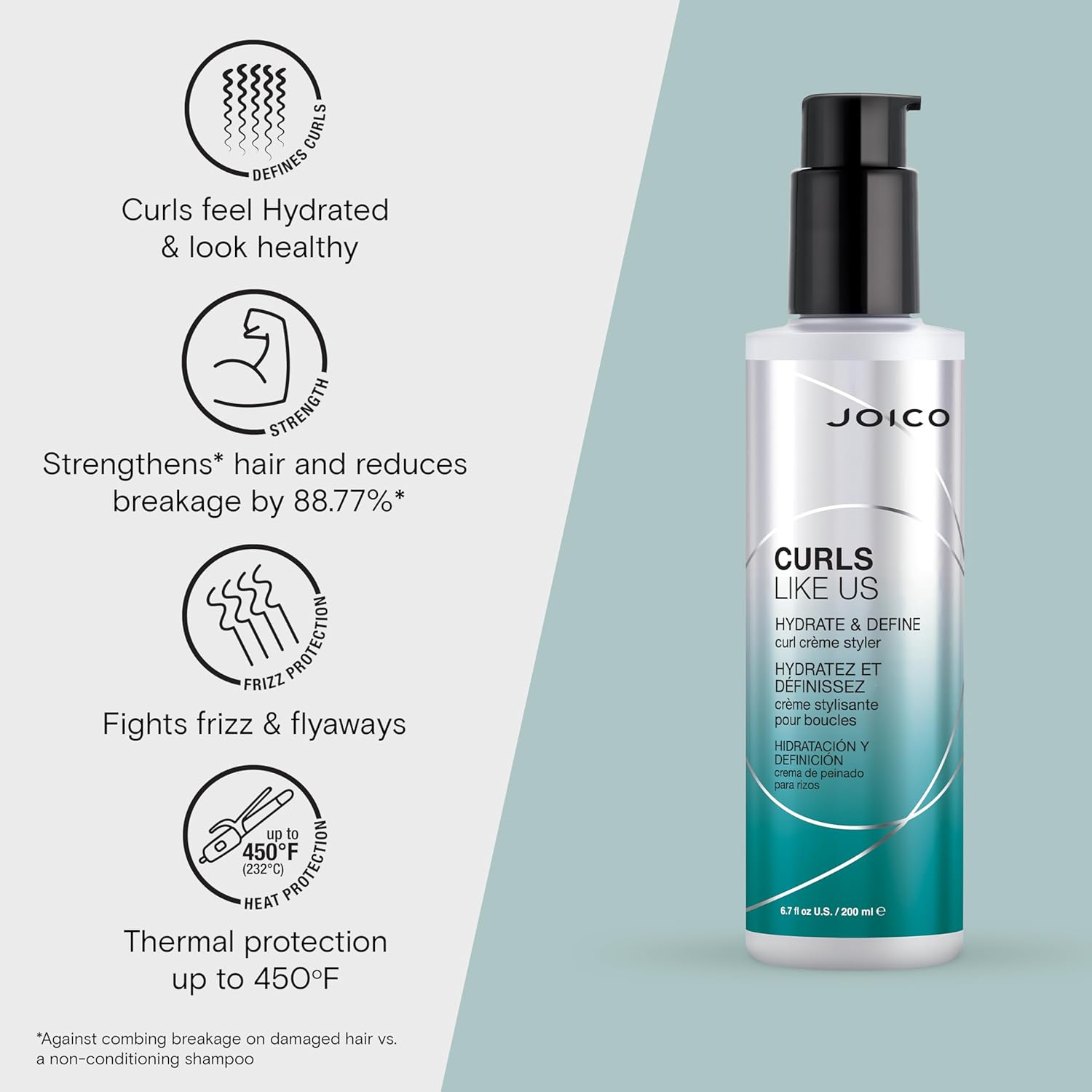 Joico Curls Like Us Hydrate & Define Curl Crème Styler | For Curly Hair | Reduce Frizz & Breakage | Define Textures | Thermal Protection | With Moringa Seed & Algae Oil