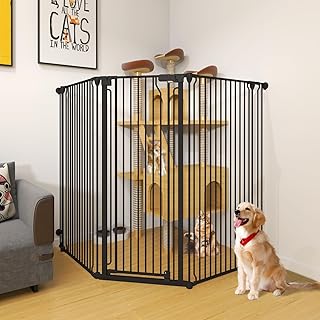 51" Extra Tall Cat Gate for Cats – 57.4" to 81" Extra Wide Cat Gate for Doorway,Auto Close 3-Panel Durable Pet Gate Indoor Use, Metal Dog Gate for Kitchens, Doorways & Stairs (Black)