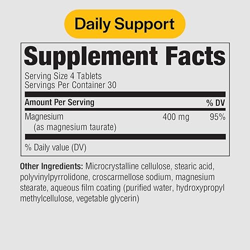 Miniatura 2 de Pure Formulas Taurato de magnesio 400 mg  120 tabletas  Suplemento de magnesio sin OMG para salud cardiovascular, función muscular y relajación