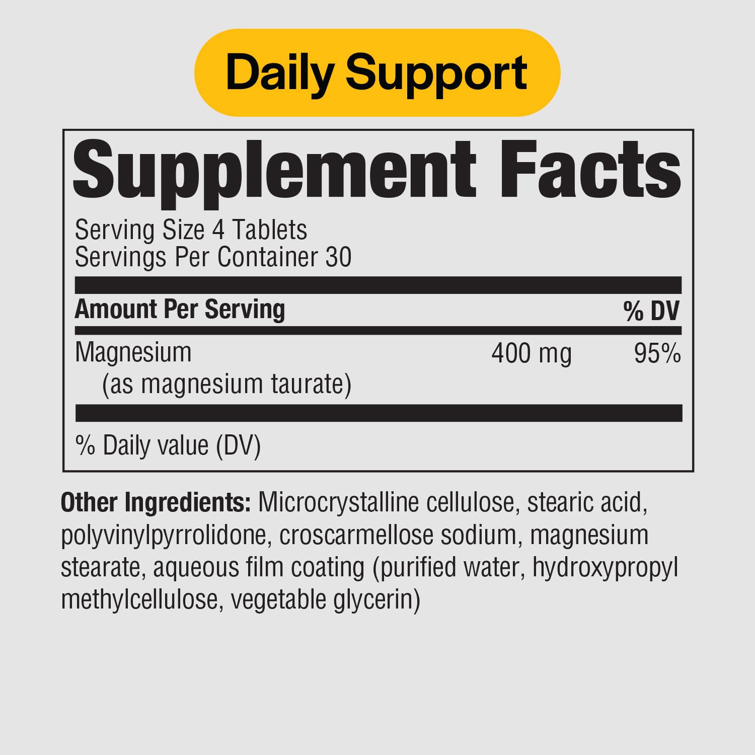 Pure Formulas Magnesium Taurate 400mg - 120 Tablets - Non-GMO Magnesium Supplement for Cardiovascular Health, Muscle Function, and Relaxation - Essential Mineral with Calming Taurine - 1-Month Supply — Amazon image 2