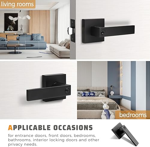 Miniatura 3 de KNOBWELL Paquete de 4 manijas de puerta negras para exteriores, modernas, cuadradas, con llave y cerradura, manijas de puerta resistentes de 2.13