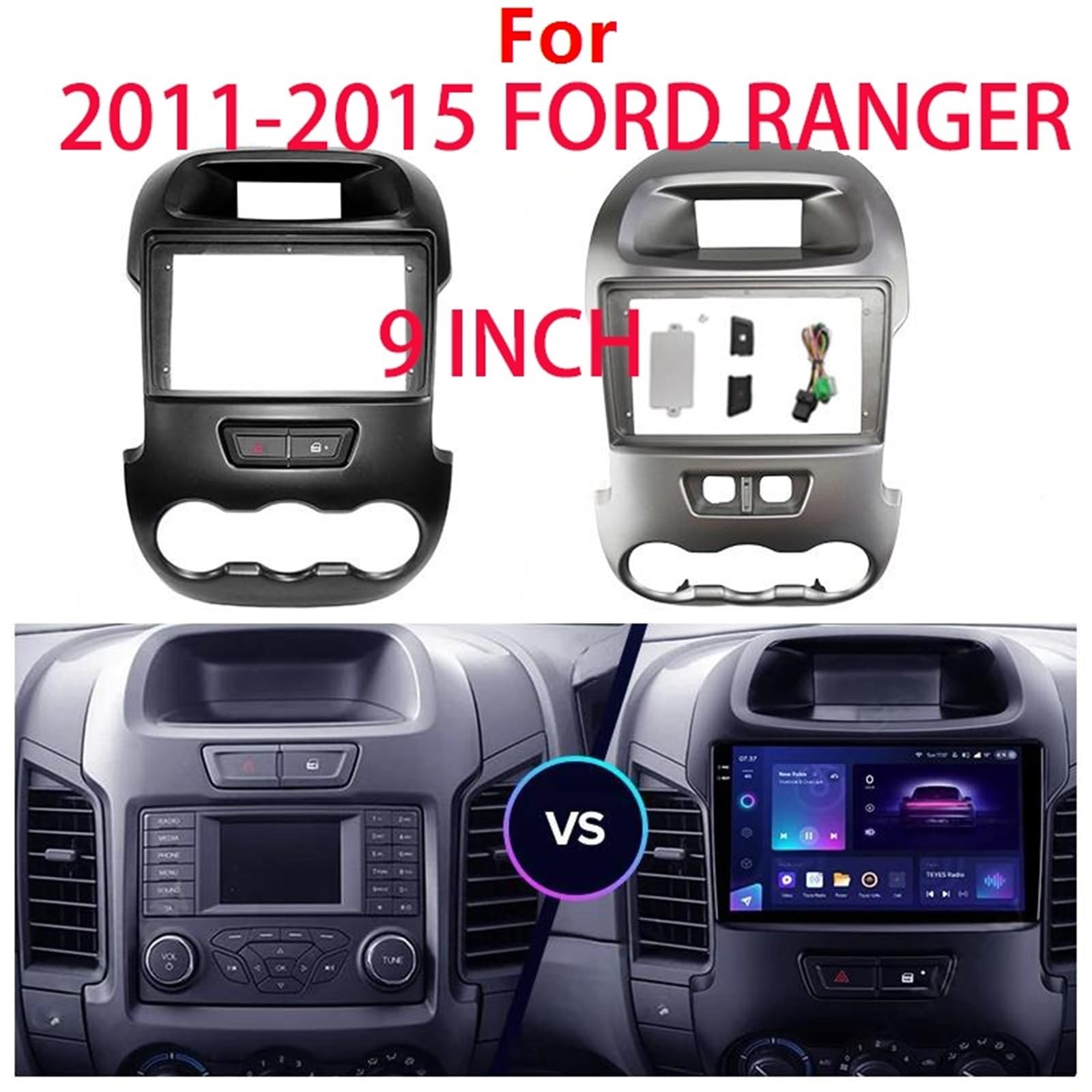Samochodowe ramki montażowe 2 Din Car Dvd Frame Fit For Ford Ranger 2011-2015 Radio Fascia Player 9 Inch DVD Panel