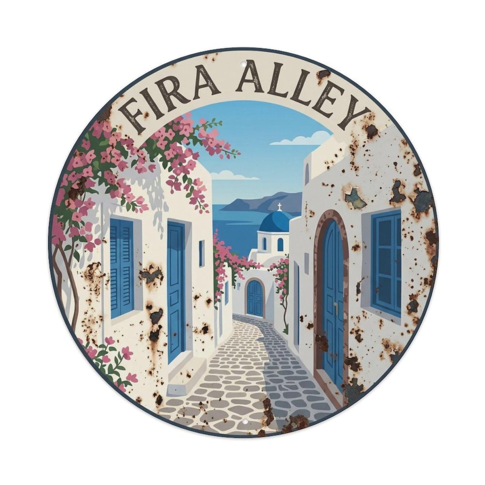 Vintage Travel Fira Santorini Alley Metal Tin Sign
