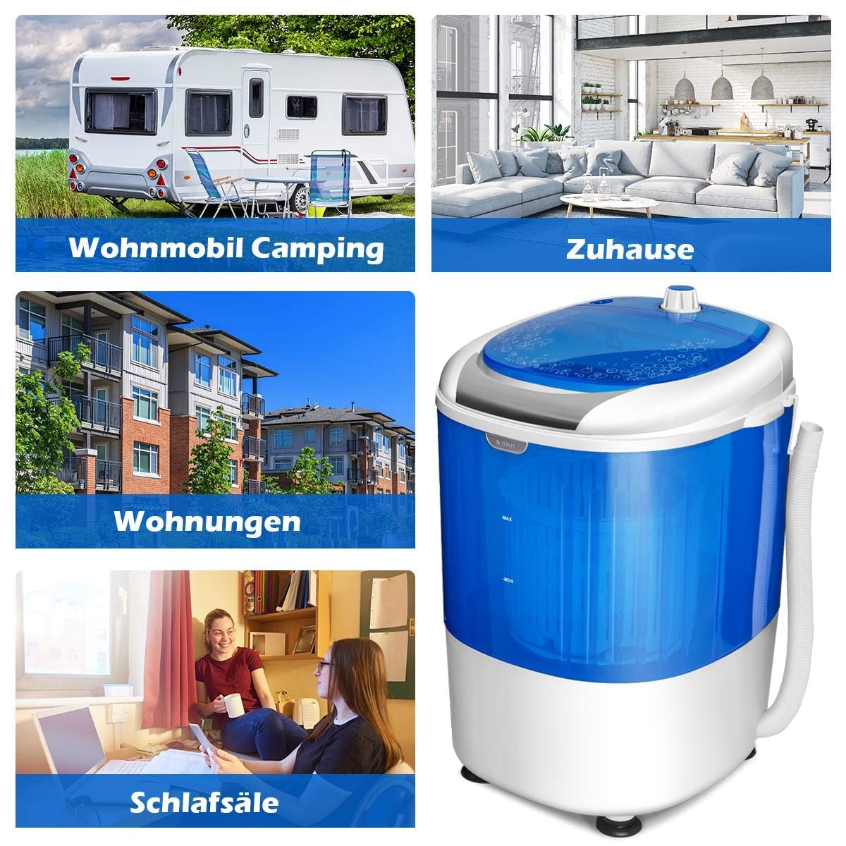 COSTWAY Mini-Waschmaschine 170W, 2,5kg Kapazität, Reise Campingwaschmaschine mit Trockenschleuder