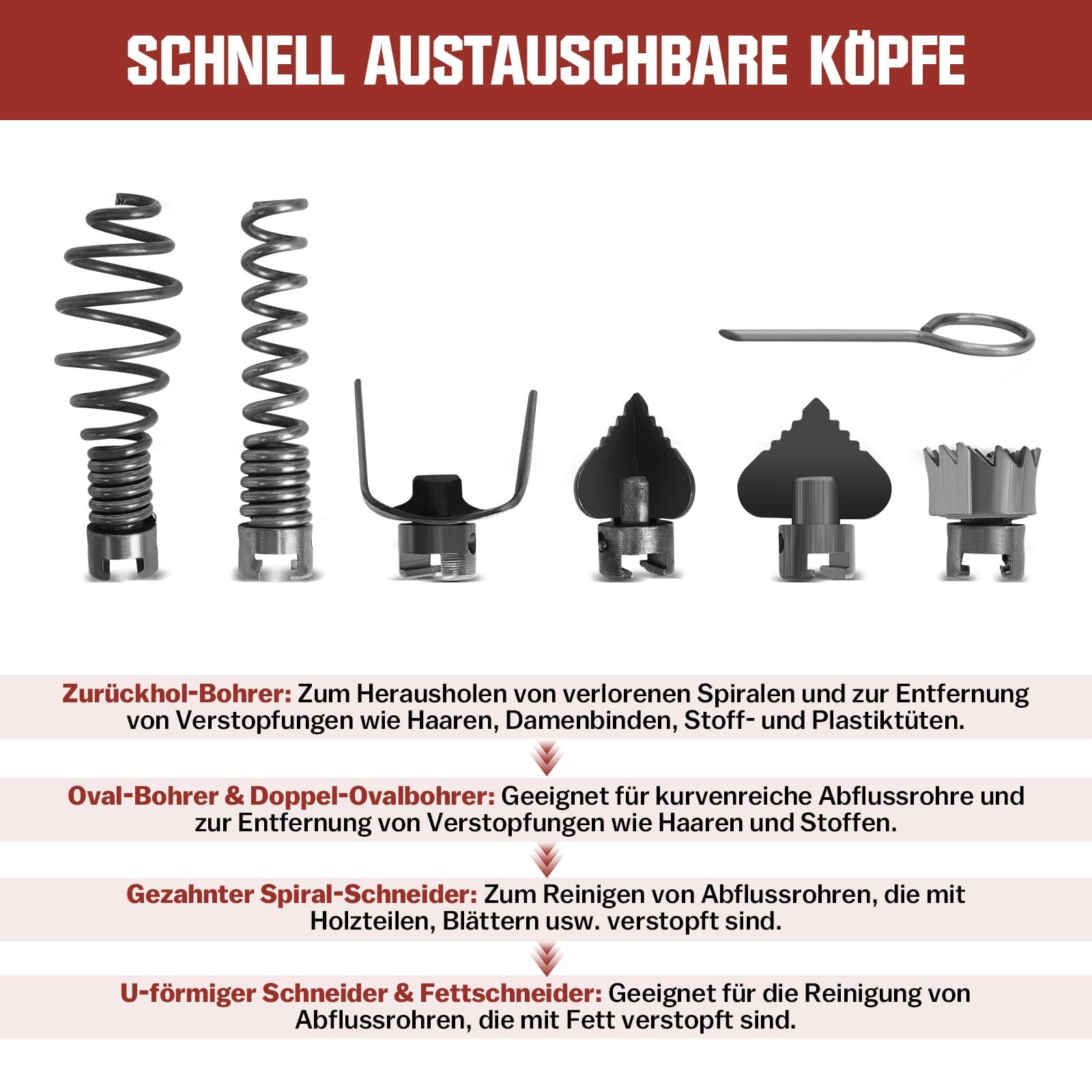 16mm 14,5M Spirale, 390W Elektrisch Rohrreinigungsmaschine für Ø20-100mm Rohrleitungen, Rohrreinigungsgerät 450U/min, Rohrreinigungsspirale Ø8mm 10M, Rohrreiniger Abflussreiniger Reinigung Drain Clean