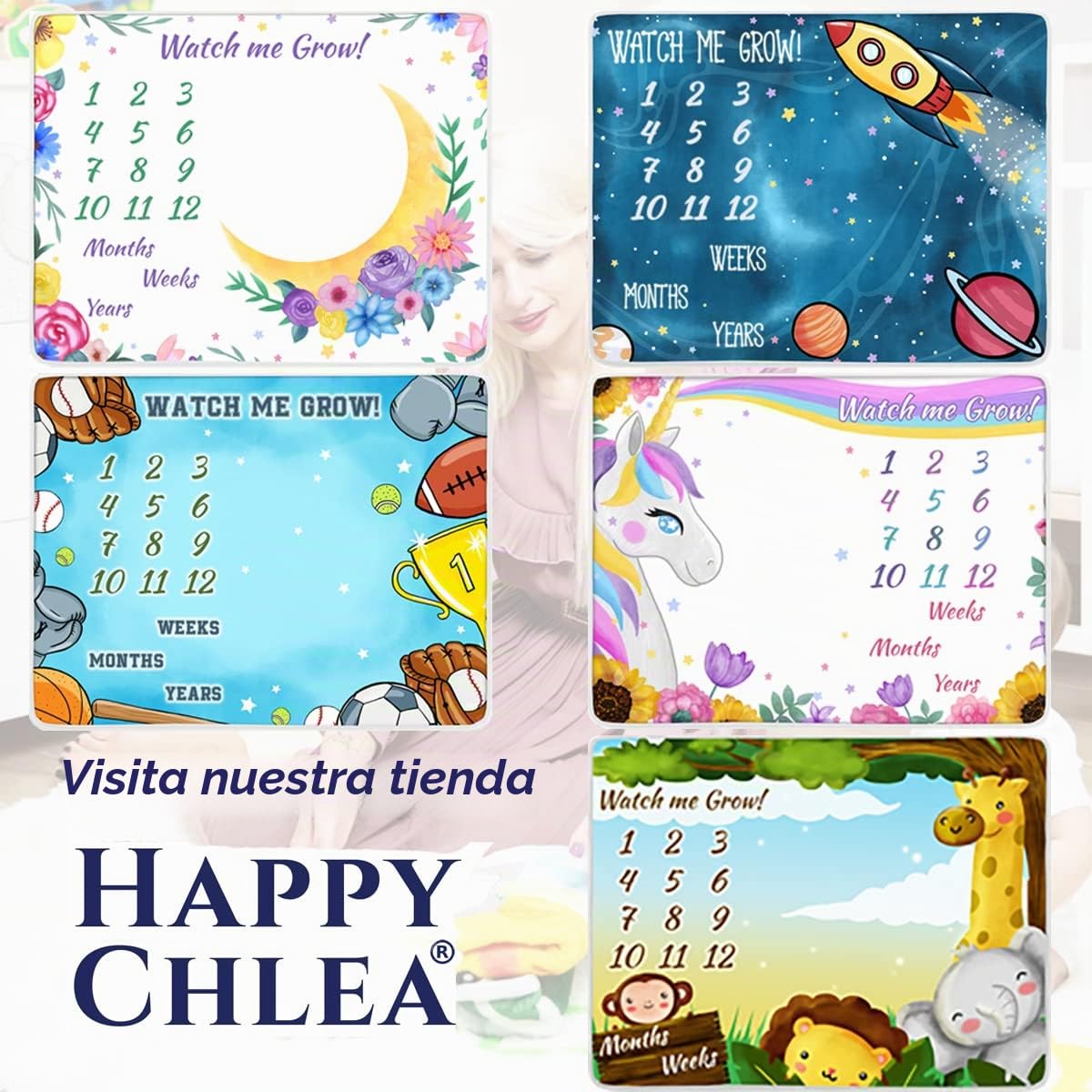 Happy Chlea® Manta Meses Bebé, Regalo de Nacimiento Original para Recién Nacido - Manta Fotográfica Infantil - Idea de Regalo Personalizados para Futuras Mamás - Certificado (Espacio)