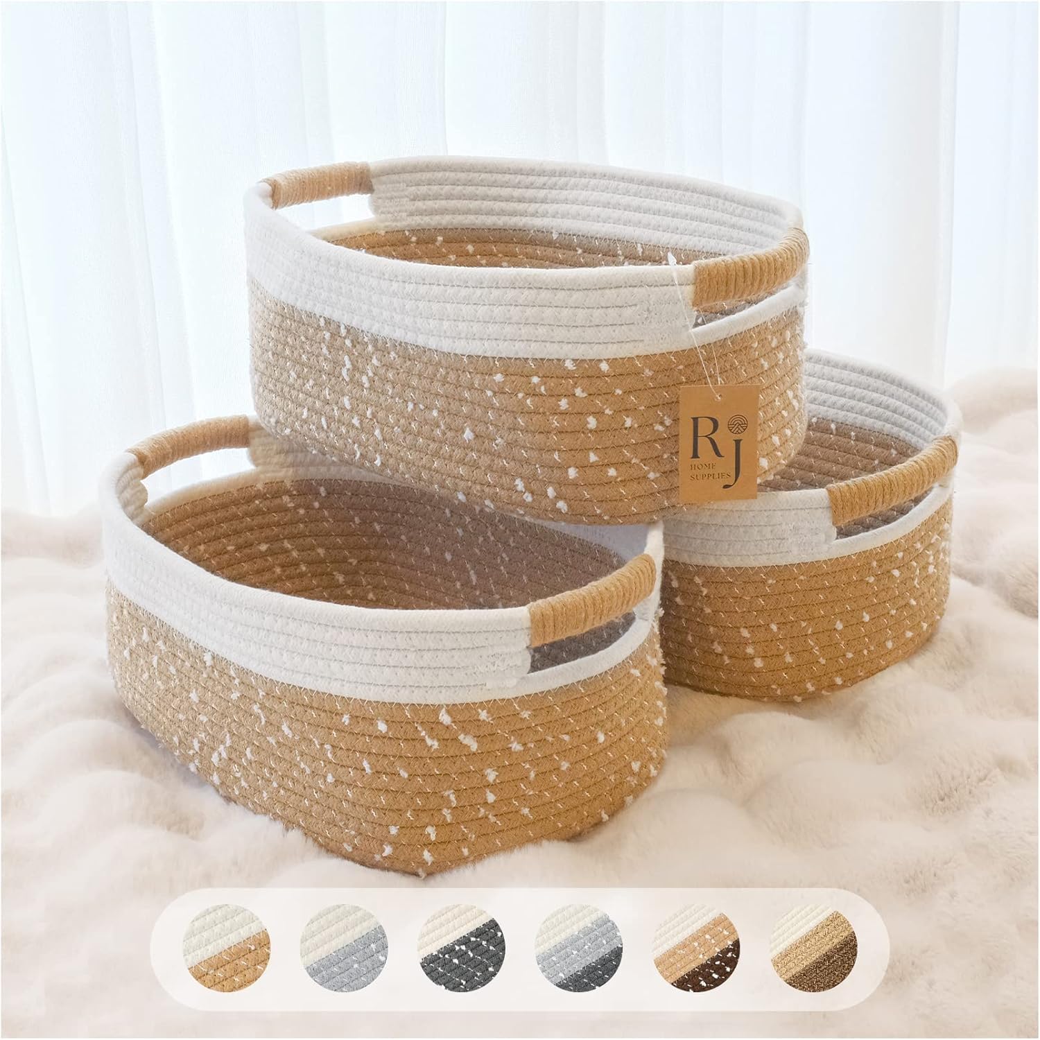 Woven Baskets for Storage Set of 3, Cotton Rope Basket for