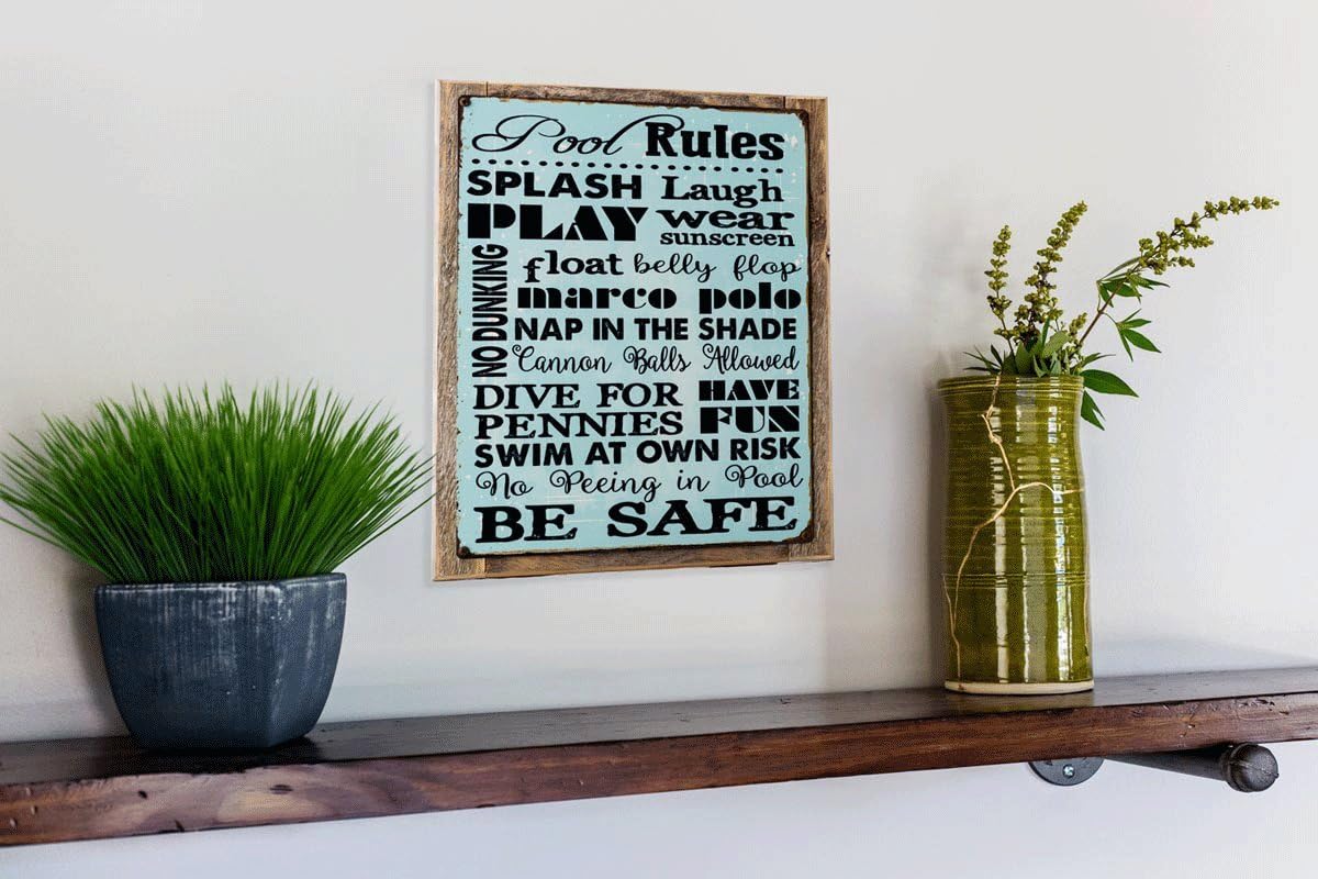 Homebody Accents Pool Rules Sign - Funny Steel Swimming Pool Wall Decor, Sun-Protected Outdoor Sign for Backyard Pool, Summer and Pool Party Gift, Made in USA - 13"x17" Framed