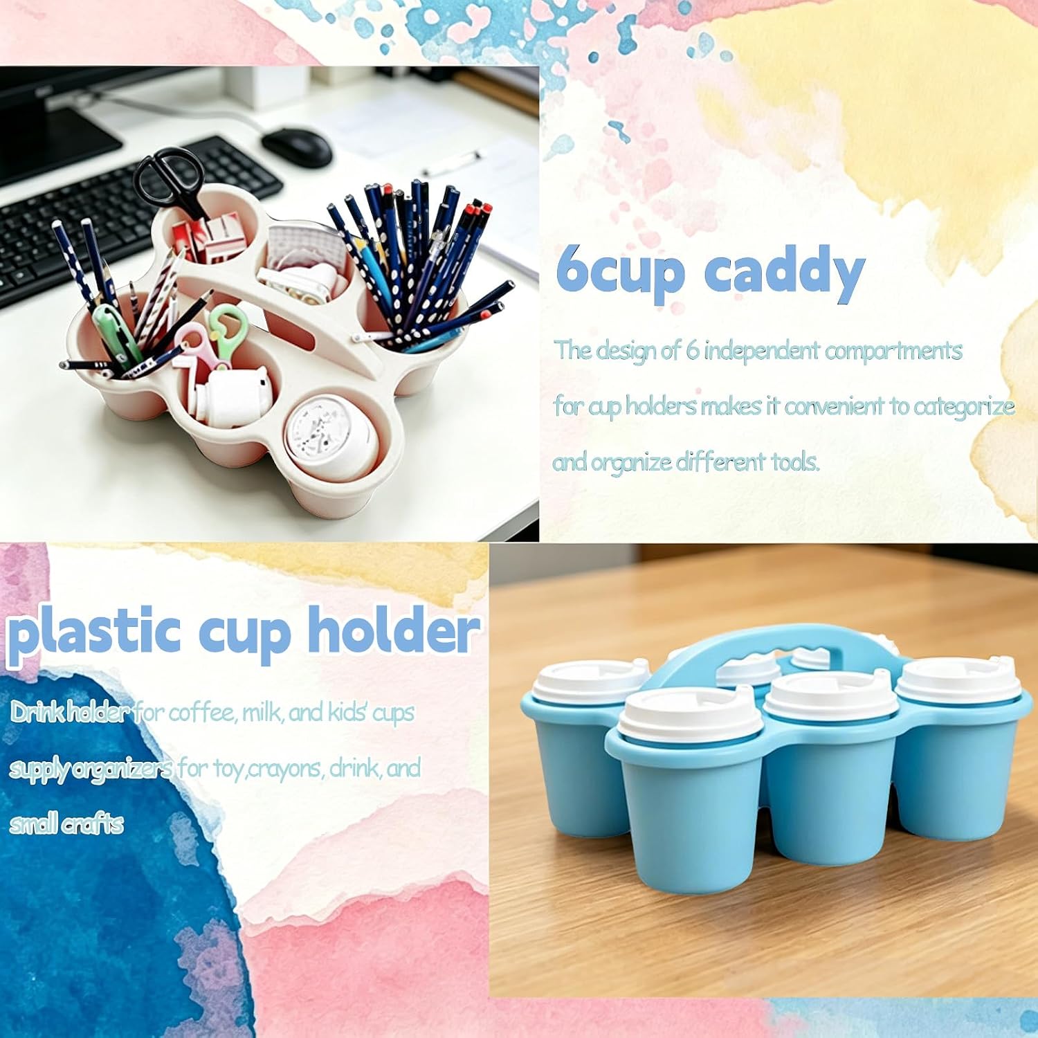 6 Pack Classroom Caddy Organizer with Handle Morandi Plastic Table Caddy 6 Compartments Storage Cup Holder for School Supplies Art Crafts Crayons Pencils Stackable Desk Daddy for Office image 4