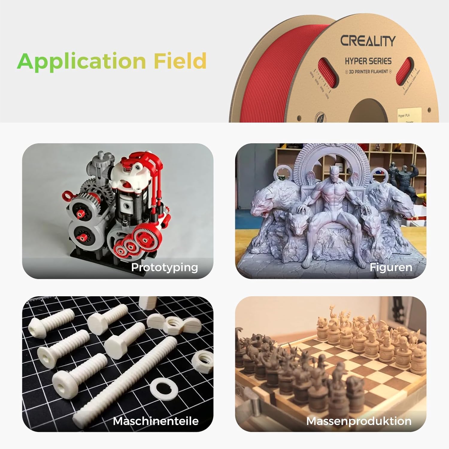 Creality Hyper PLA Filament Bundle 4KG, Up to 600mm/s High Speed 3D Printer Filament PLA, No-Tangling Stronger Toughness Fit Most 3D Printers