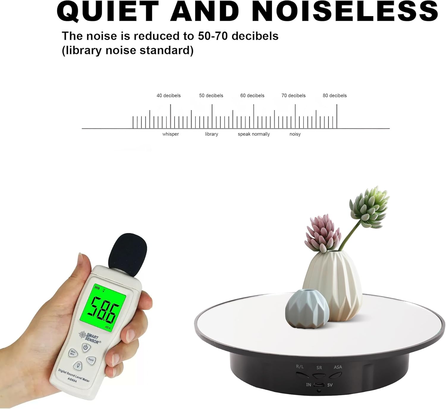 Rotating Display Stand Turntable Stand Black Spinning Stand for Product Shows with Telecontroller,7.87inch /17.6lbs Max Load,White Round